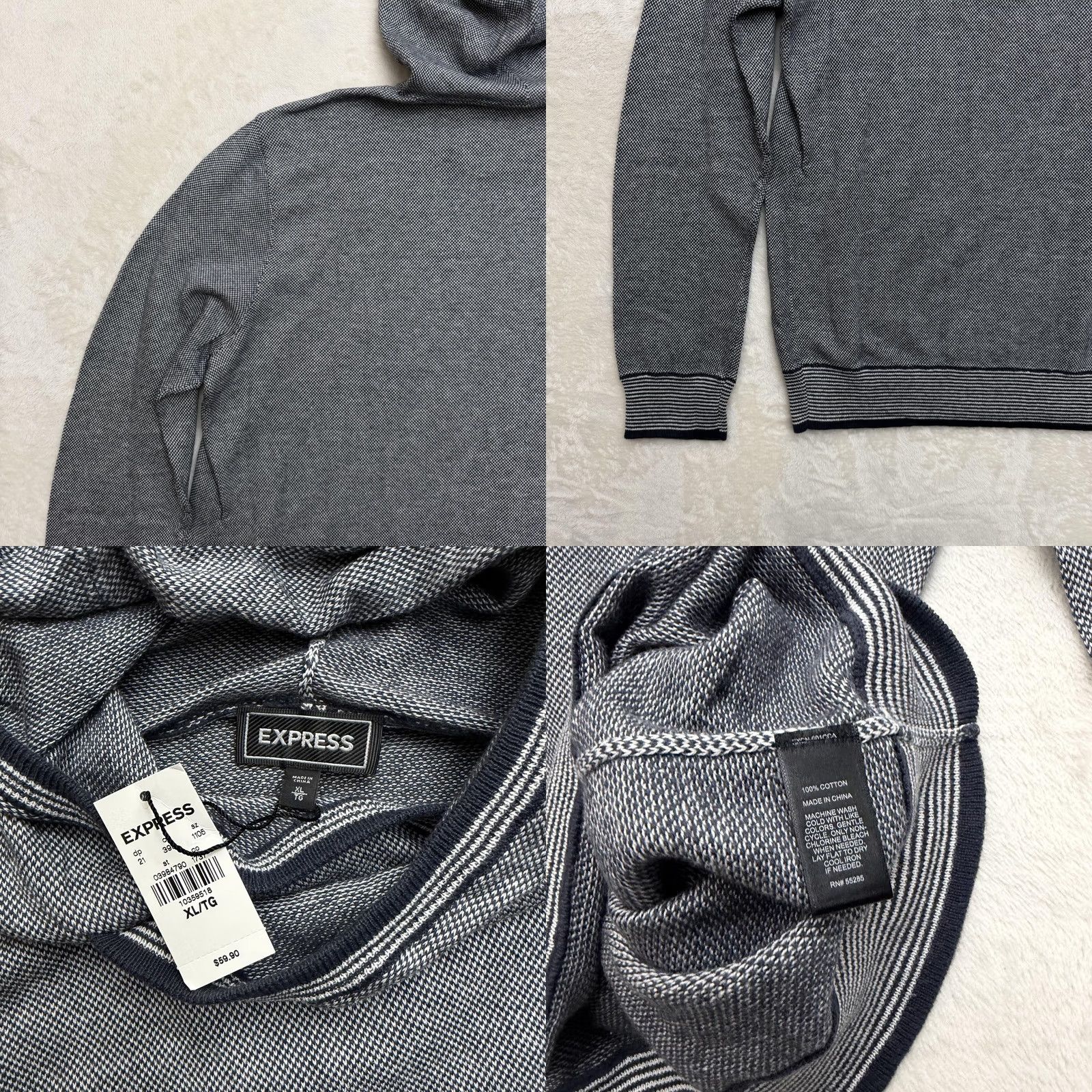 Express Express Sweater Mens XL Gray Hooded 100% Cotton Knit Lightweight Pullover Size US XL / EU 56 / 4 - 9 Thumbnail