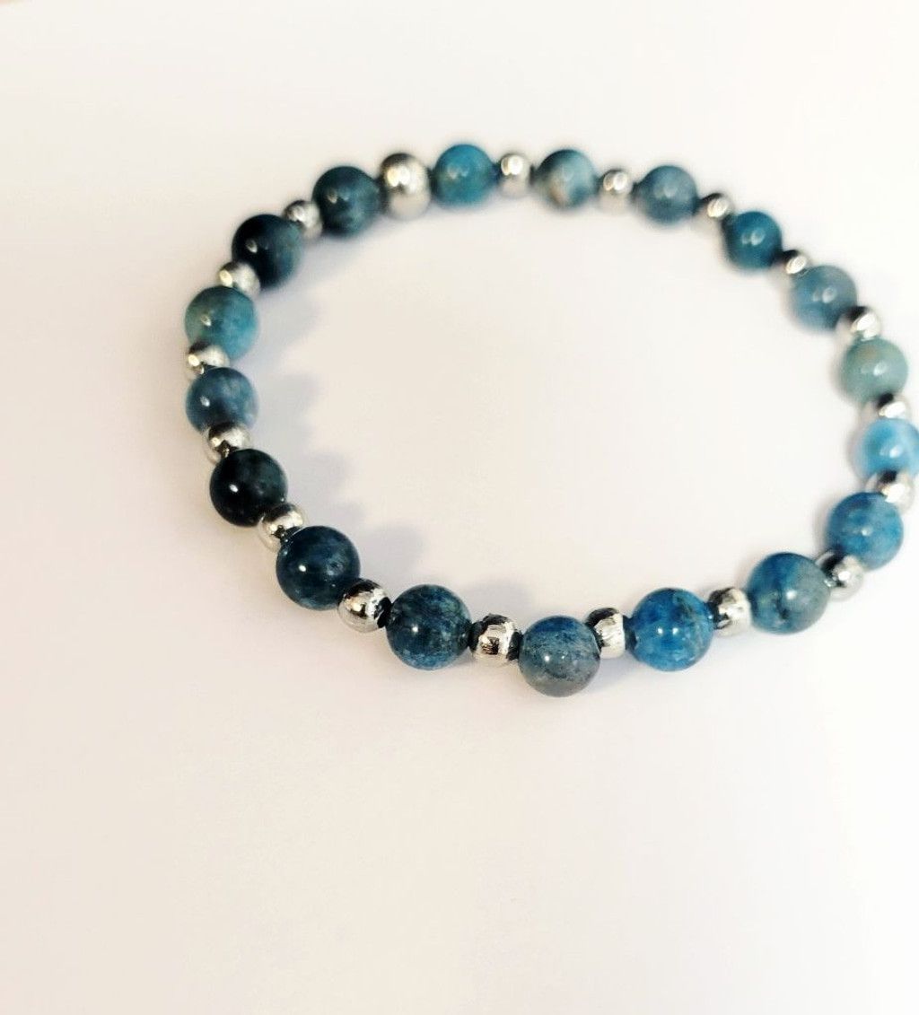 Handmade Natural gemstone Blue Apatite 6mm dainty beaded bracelet 7" Size ONE SIZE - 2 Thumbnail