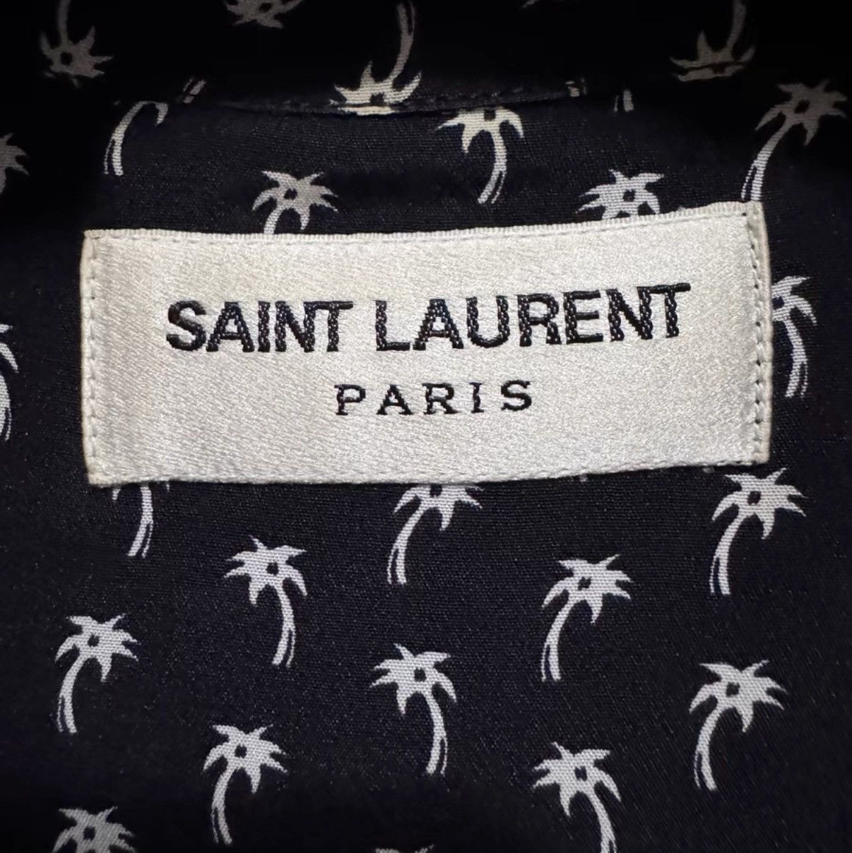 Saint Laurent Paris Saint Laurent 14SS Silk Black/White All-Over Palm Tree Shirt Size US M / EU 48-50 / 2 - 5 Thumbnail
