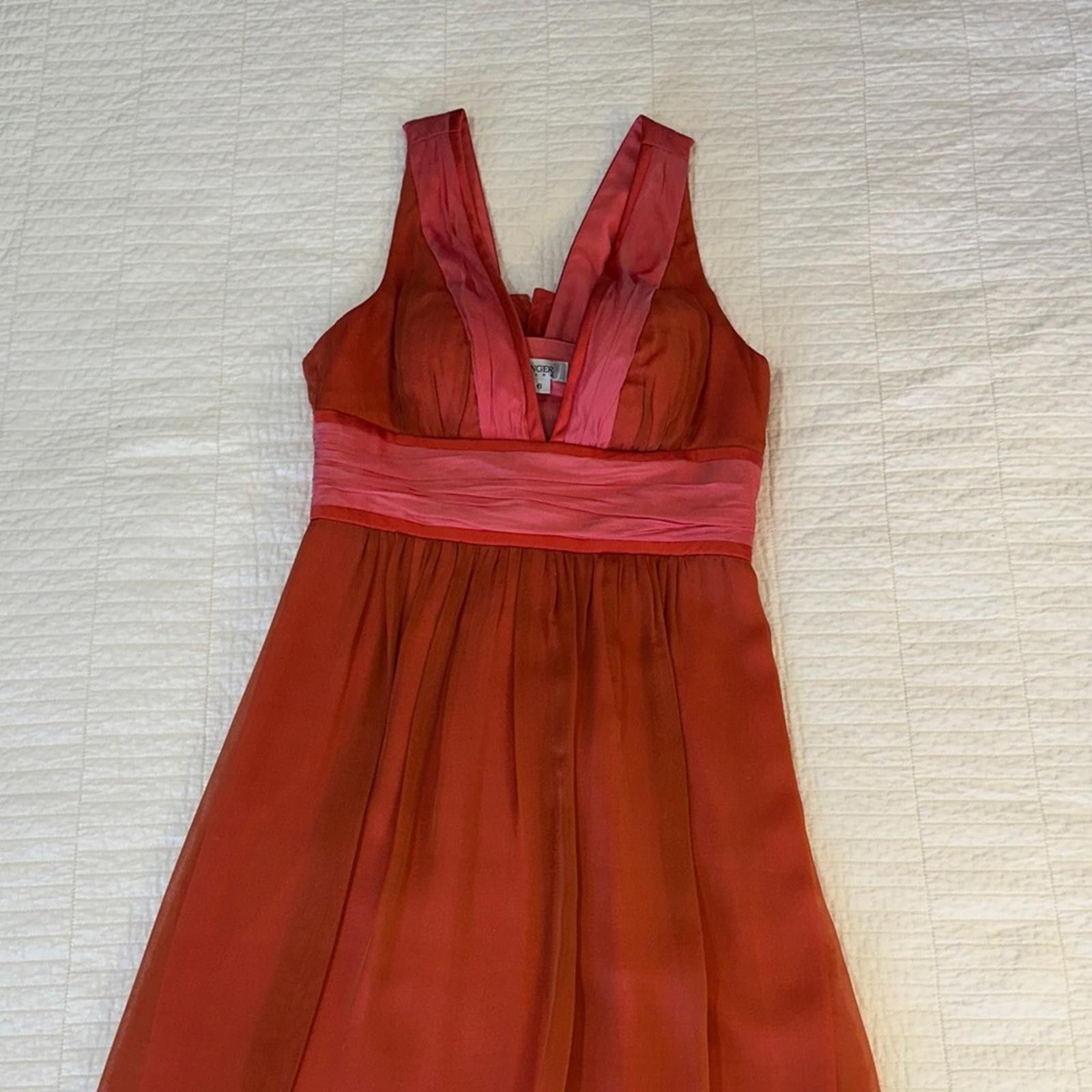 Other Kay Unger size 8 100% Silk Coral Gown Rear Bow Imperfections Size M / US 6-8 / IT 42-44 - 2 Thumbnail