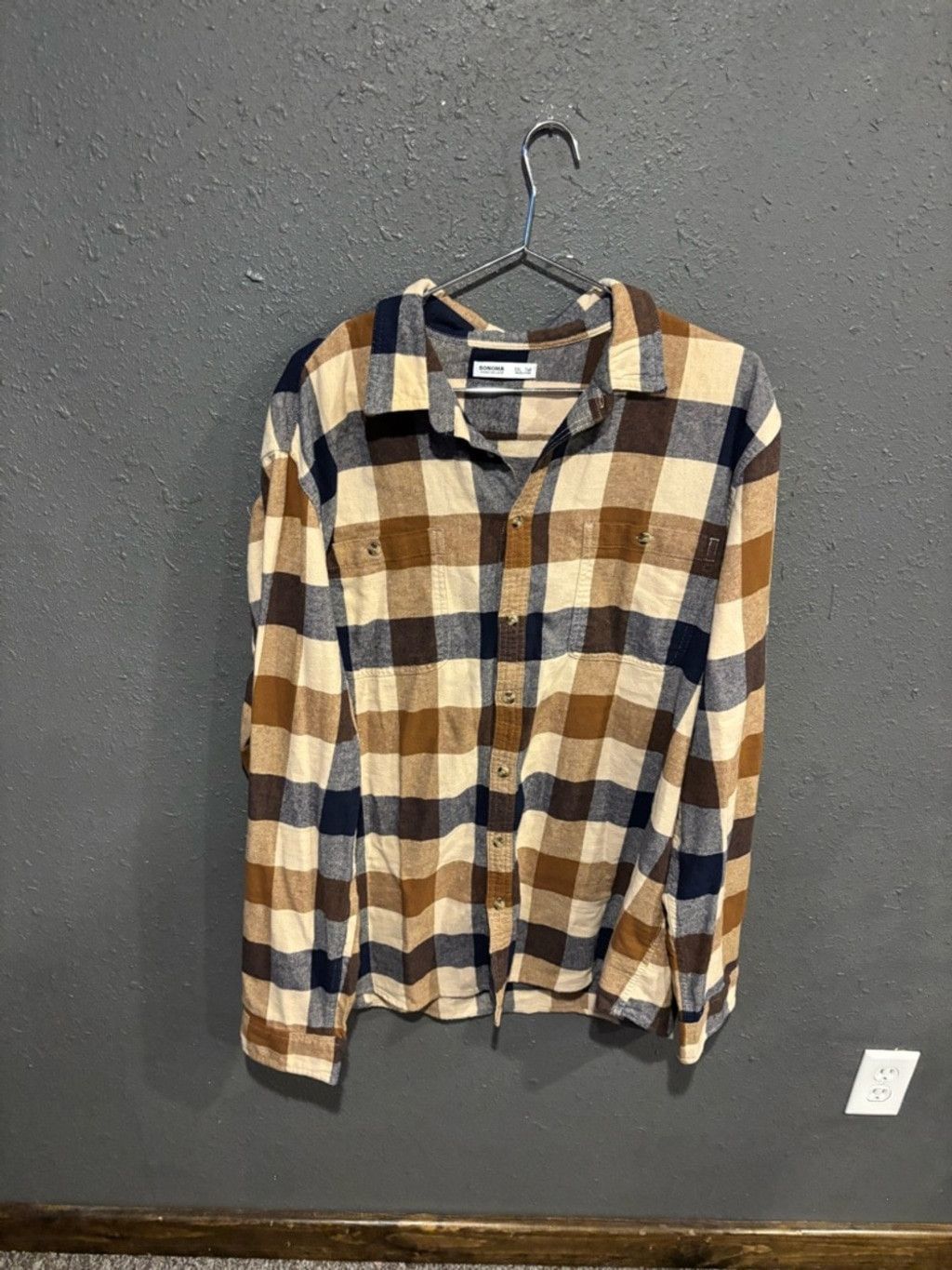 Sonoma Sonoma Brown, Navy & Cream Plaid Button-Down Shirt Size US XXL / EU 58 / 5 - 1 Thumbnail