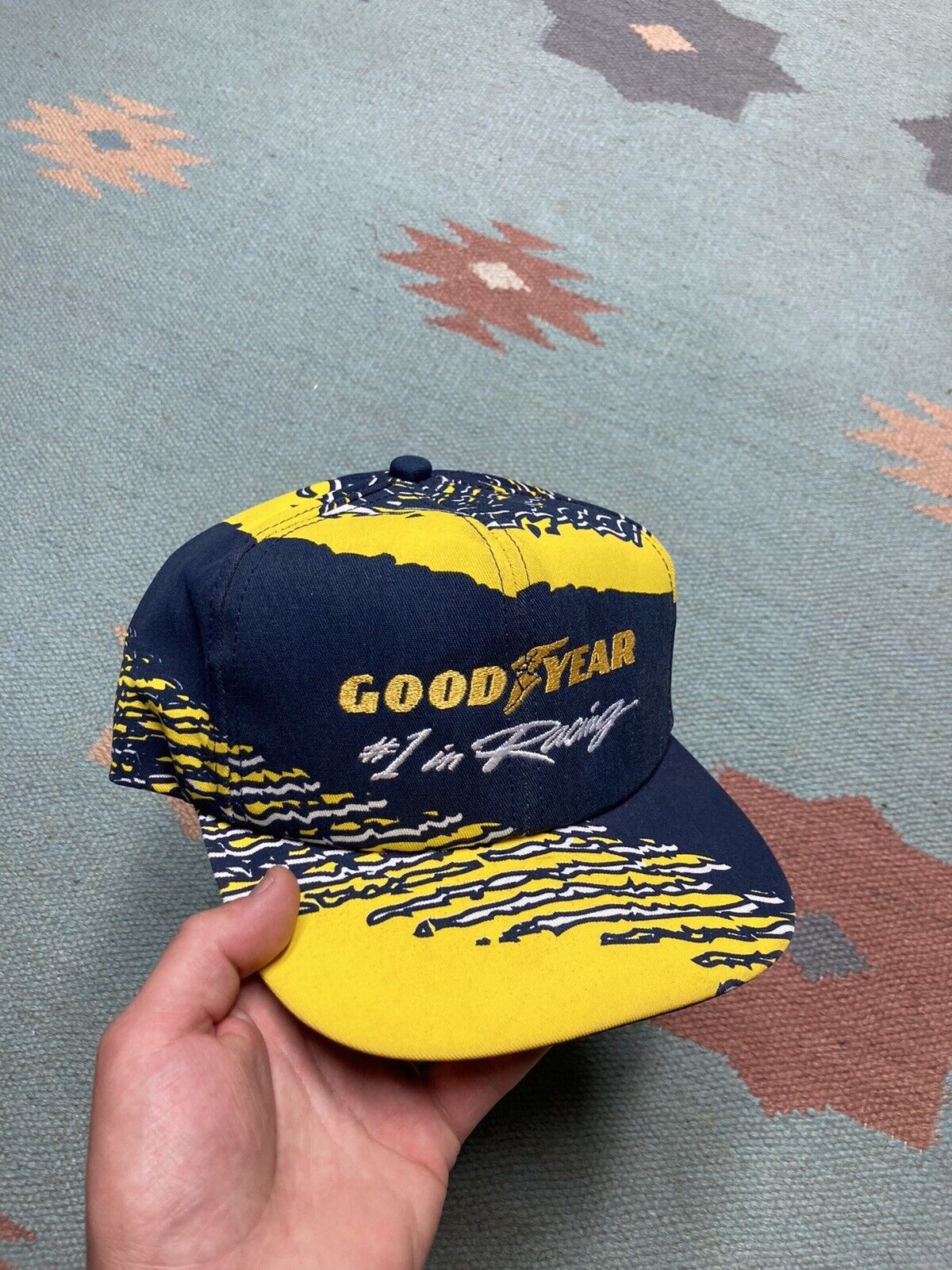 Vintage k brand products snapback hat goodyear racing splash