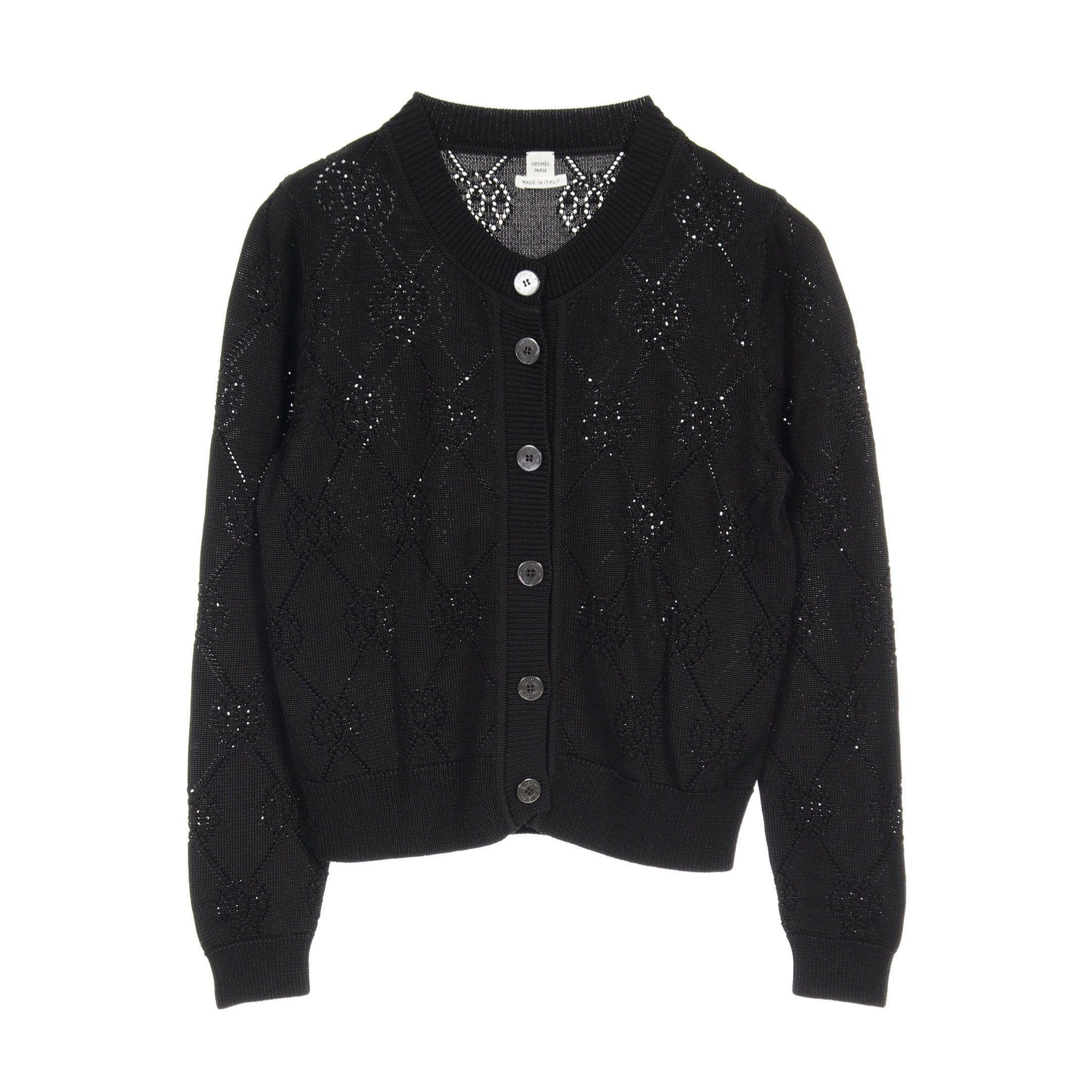 image of Hermes Micro H Lift Serie Shell Buttons Cardigan Rayon Cotton Black 22Ss, Women's