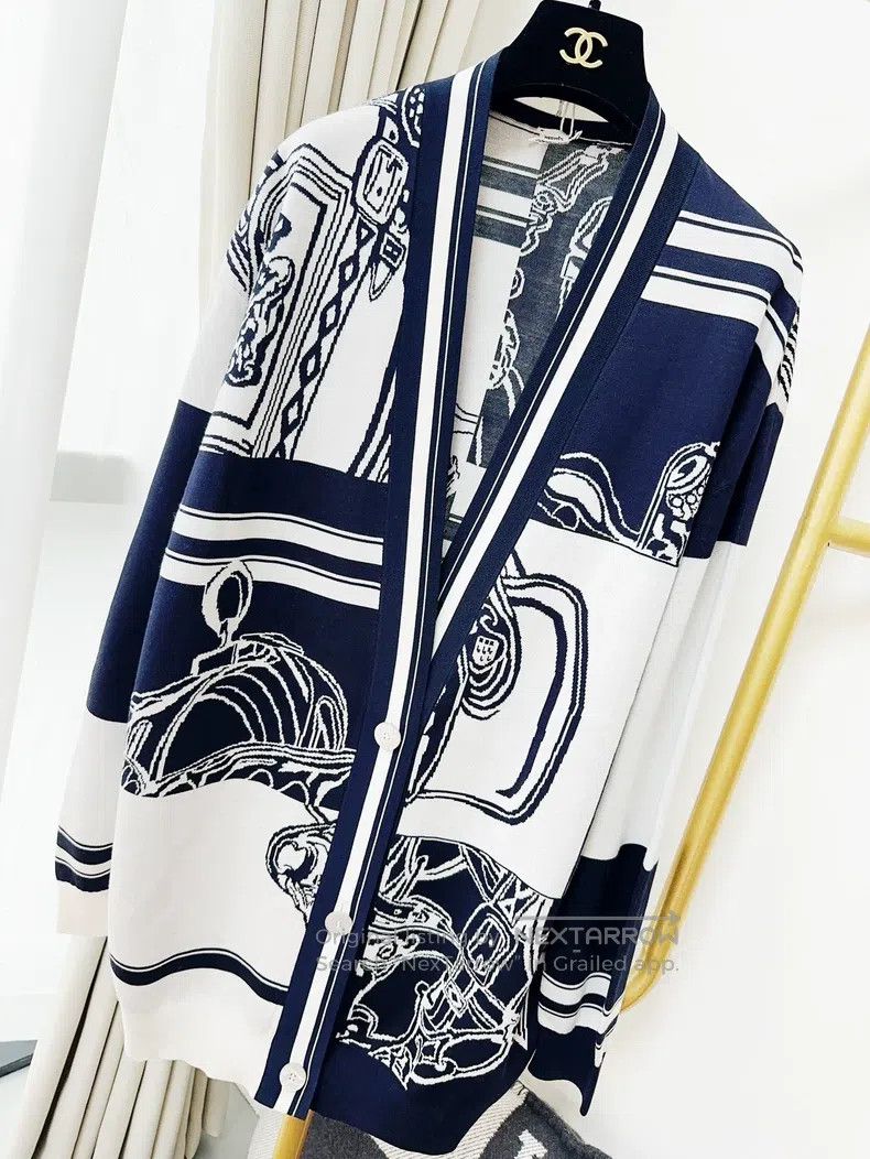 Hermes Hermes Blue and white plaid rope pattern long cardigan Size XS / US 0-2 / IT 36-38 - 2 Thumbnail