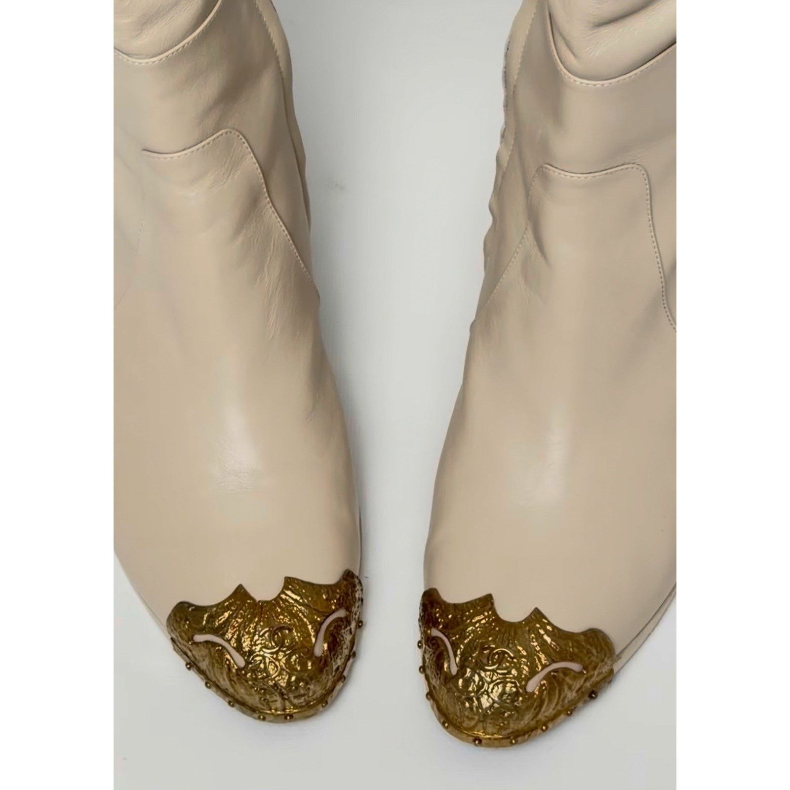 Chanel Chanel Beige Leather Paris Dallas Thigh High Boots Sz. 40 Size US 9 / IT 39 - 5 Thumbnail