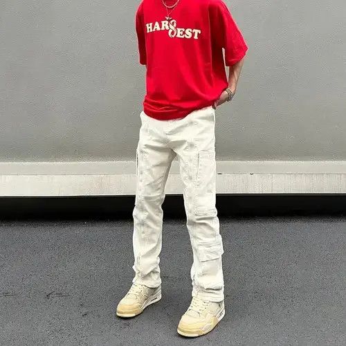 Japanese Brand White Cargo Jeans Men Y2k Autumn Streetwear Size US 28 / EU 44 - 1 Thumbnail