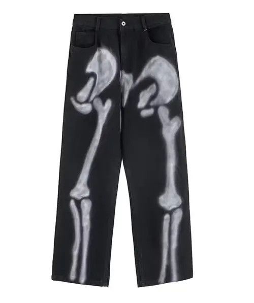 image of Japanese Style Punk Vintage Skeleton Jeans in Black, Men's (Size 34)