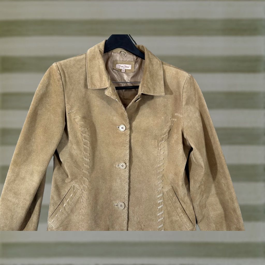 Vintage VINTAGE? No. Très Jolie Western Jacket Womens XL Beige Suede Leather Slim Fit Lined Boho Size XL / US 12-14 / IT 48-50 - 1 Thumbnail