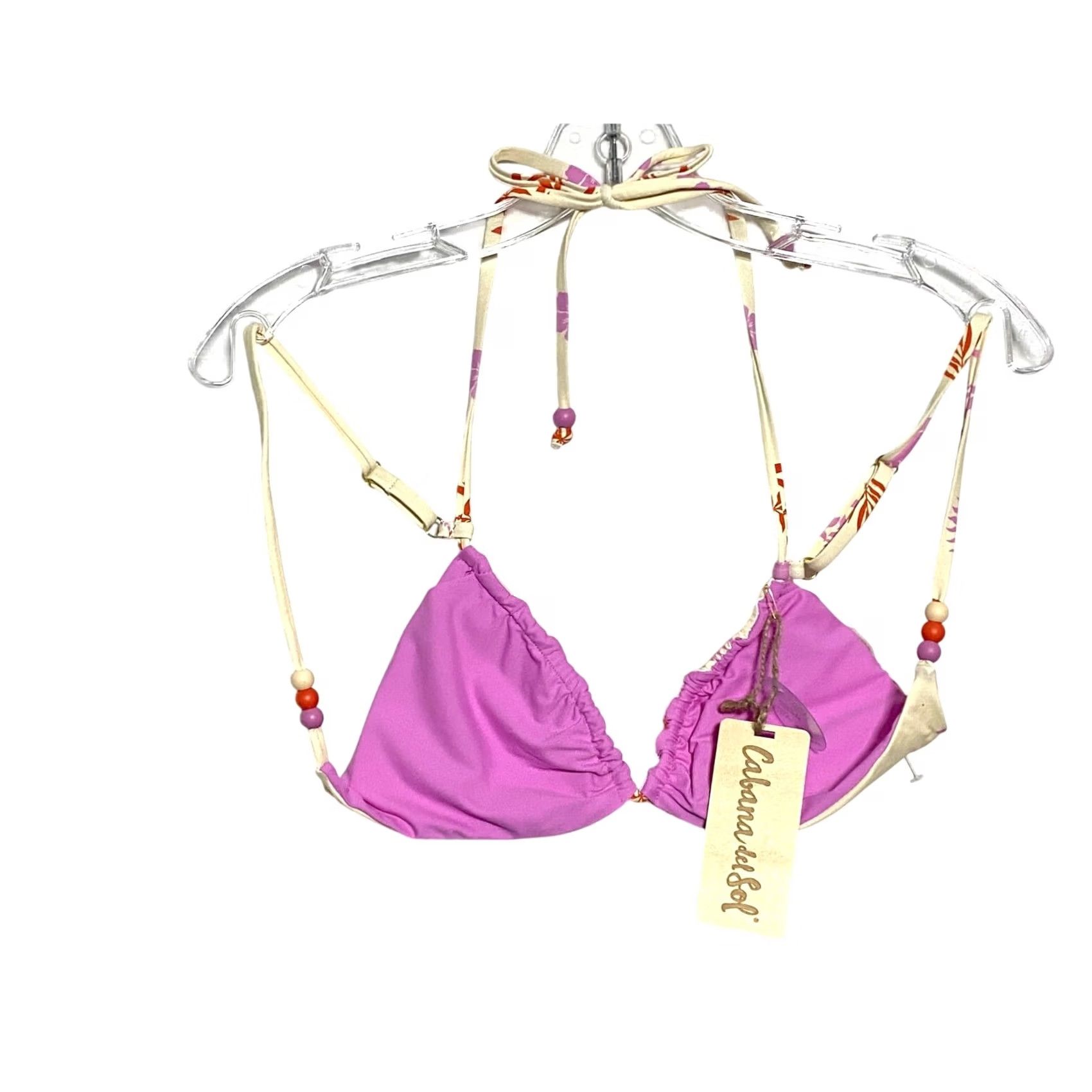 Vintage Cabana Del Sol Bikini Top M Spaghetti Strap Floral Hawaiian Tropical Summer Vacation NWT Women Top Orange Beach Size M / US 6-8 / IT 42-44 - 2 Thumbnail