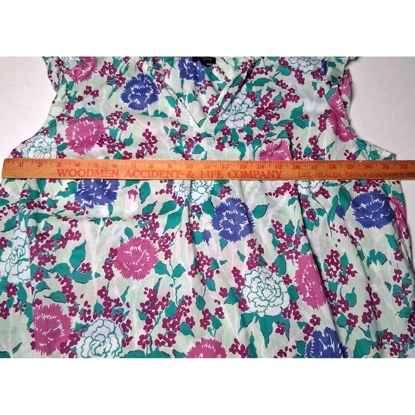 Talbots Talbots Blouse 1X Blue Purple Floral Sleeveless Ruffle V-Neck Pullover Shirt Women Plus Size Size XL / US 12-14 / IT 48-50 - 3 Thumbnail