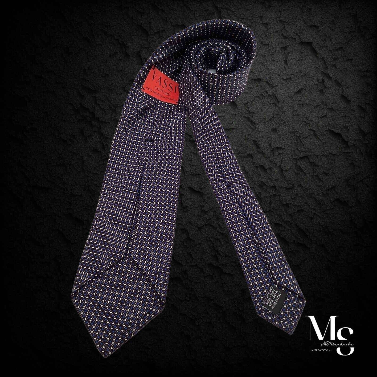 Other VASSI COUTURE 7Fold XL Blue Geometric Silk Tie Italy W:3.5" Size ONE SIZE - 2 Thumbnail