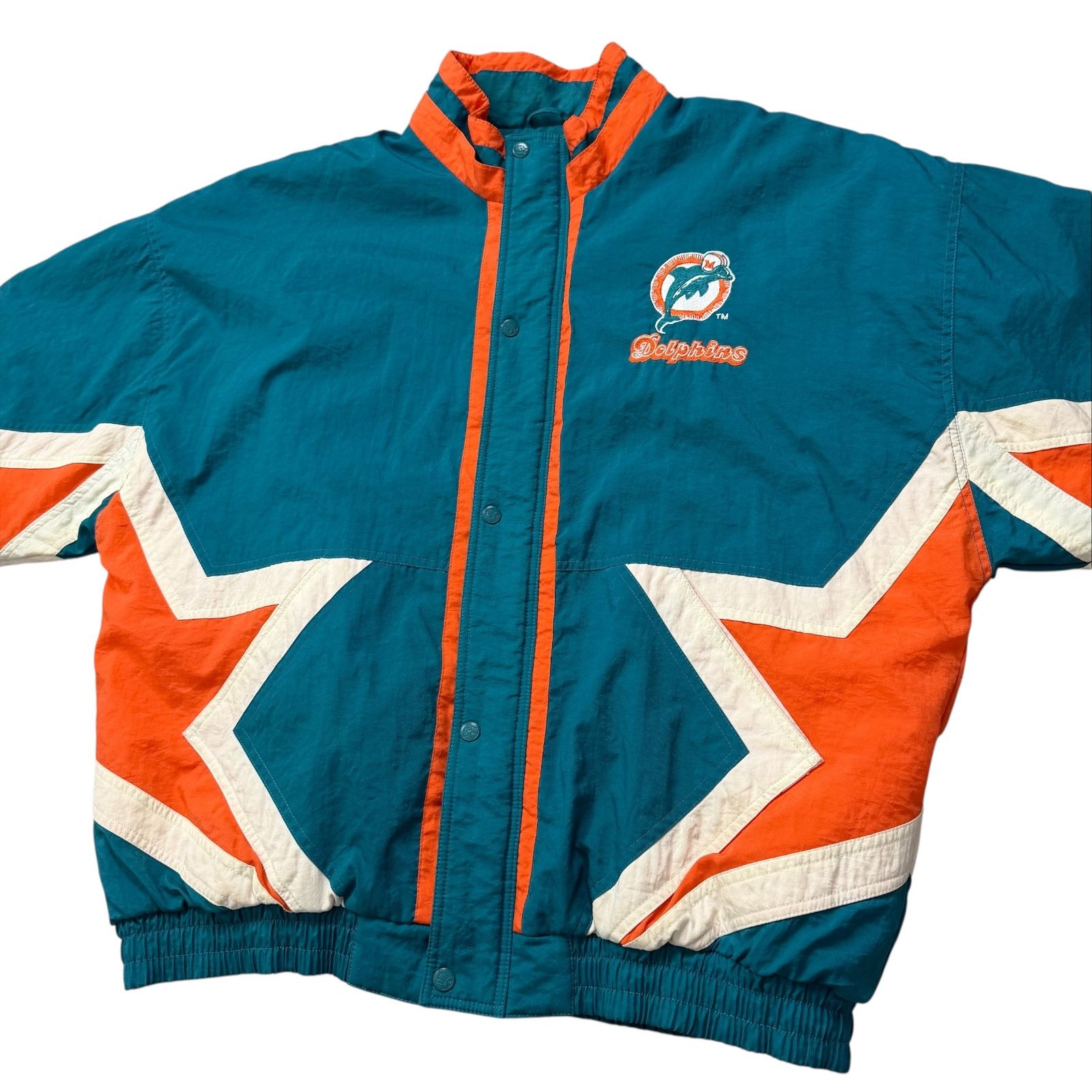 NFL VTG 90s MIAMI DOLPHINS STARTER PUFFER JACKET STAR SLEEVES Size US XL / EU 56 / 4 - 3 Thumbnail
