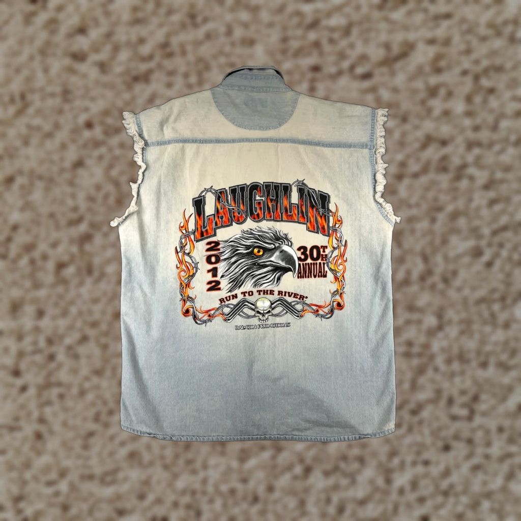 Denime VINTAGE Sports Gallery Vest Men XL Blue Denim Laughlin River Run 2012 Size US XL / EU 56 / 4 - 1 Thumbnail