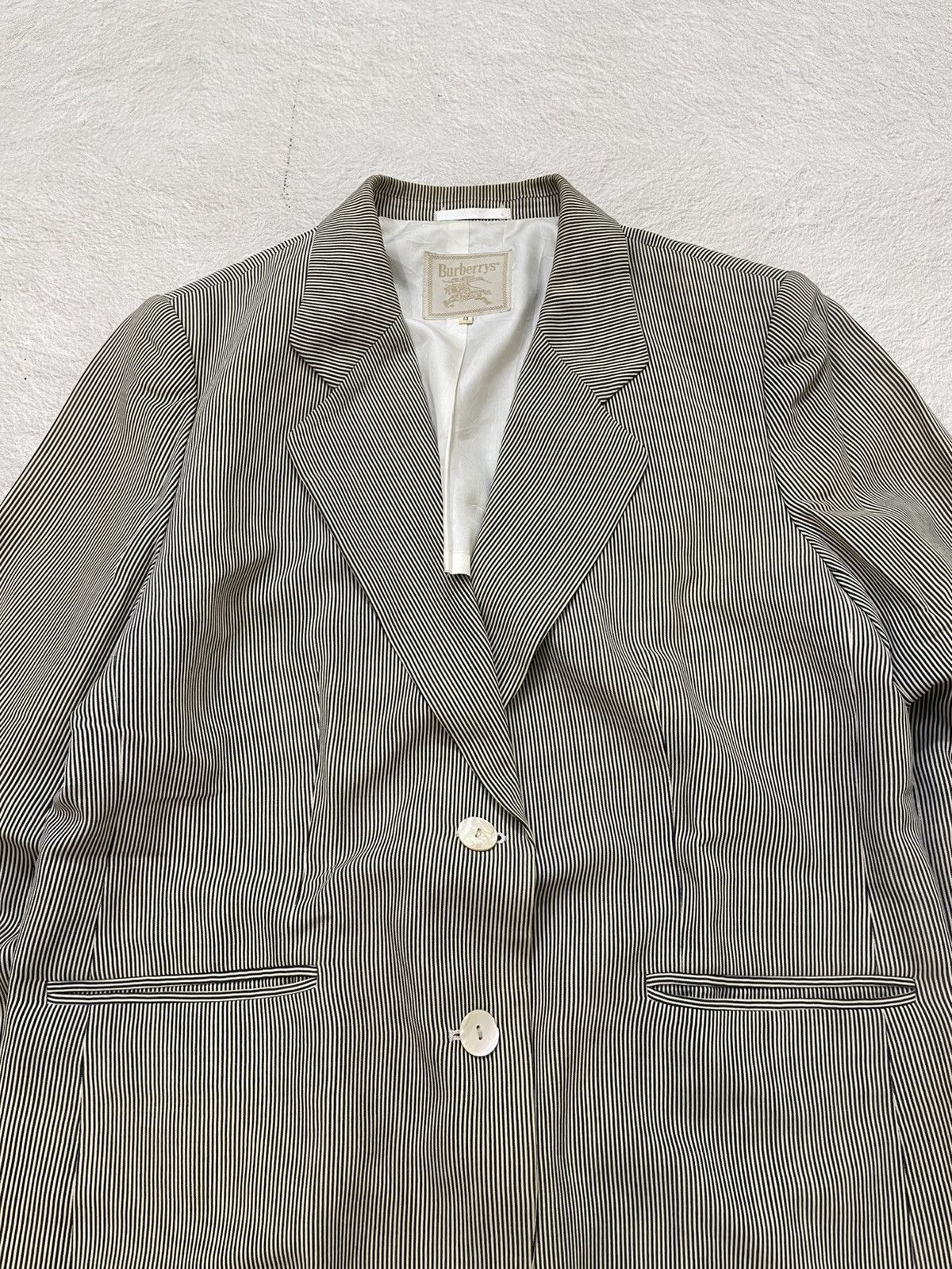 Burberry Vintage Burberrys Pinstripe Blazer Beige Tailored Jacket Y2K Size 54R - 2 Thumbnail