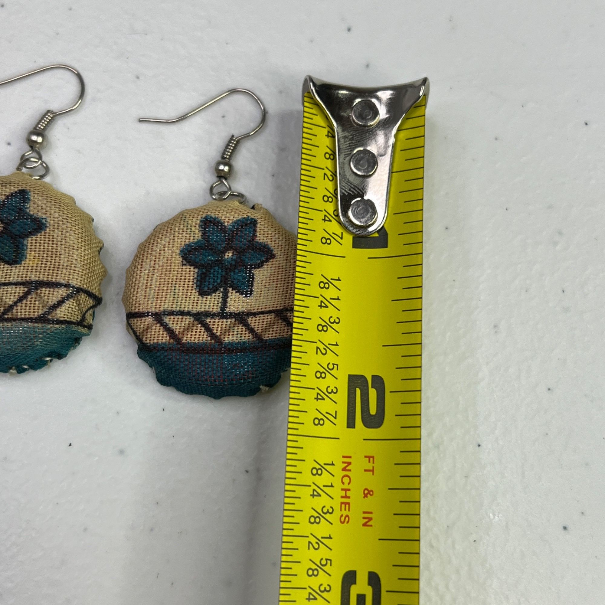 Vintage Handcrafted Round Fabric Earrings With Floral Pattern & Hook Size ONE SIZE - 6 Thumbnail