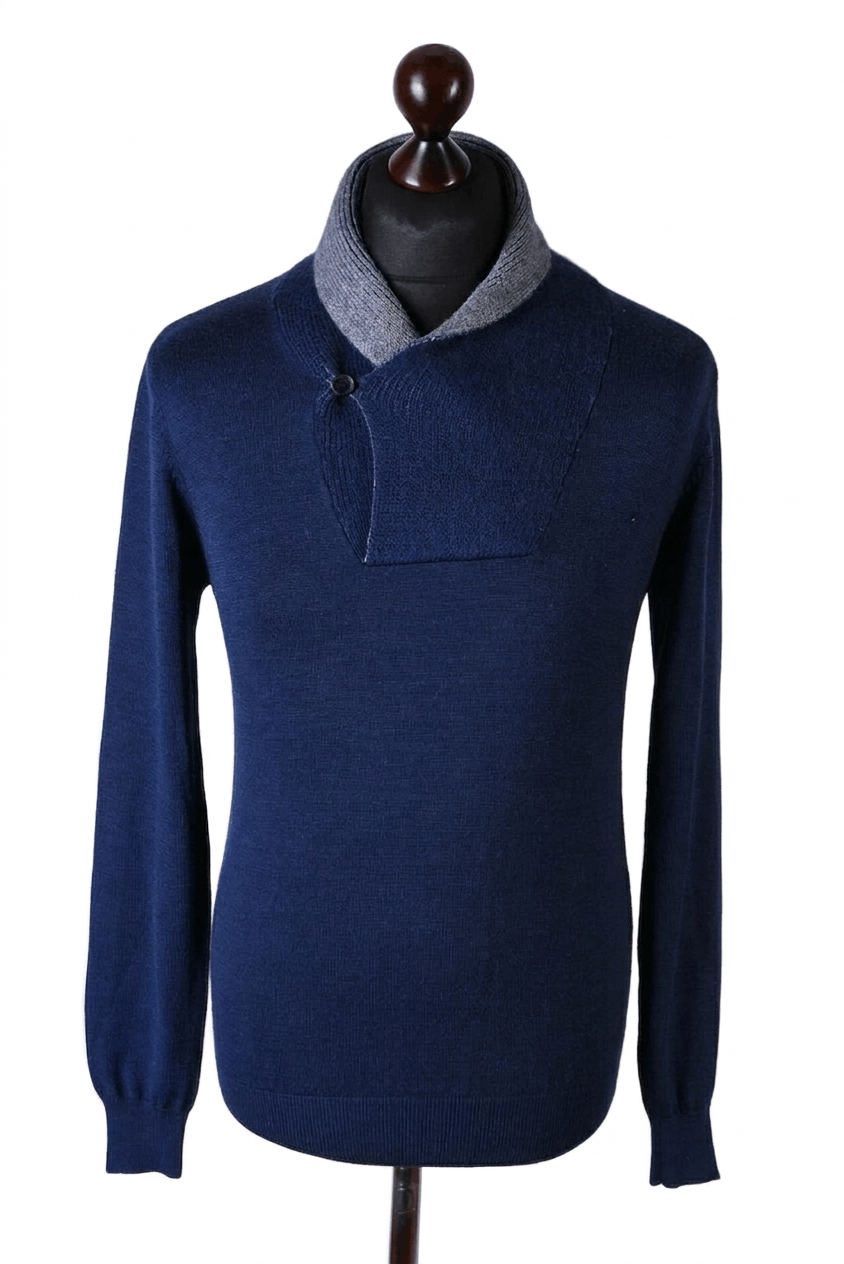 Antony Morato Antony Morato Navy Blue Shawl Neck Knit Sweater Size US M / EU 48-50 / 2 - 1 Thumbnail