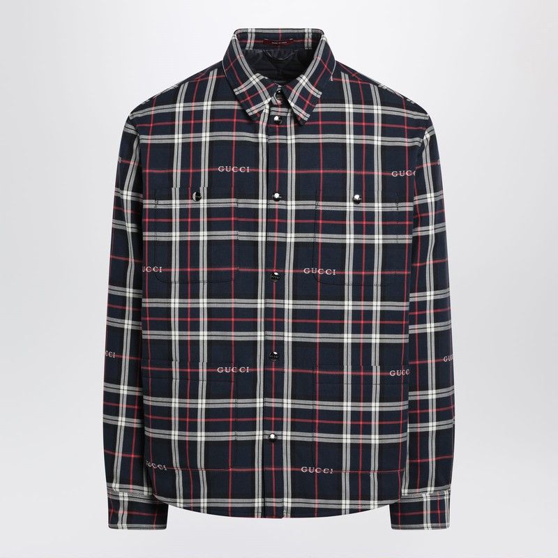 Gucci Gucci Blue Cotton Jacquard Tartan Shirt Size US L / EU 52-54 / 3 - 1 Thumbnail
