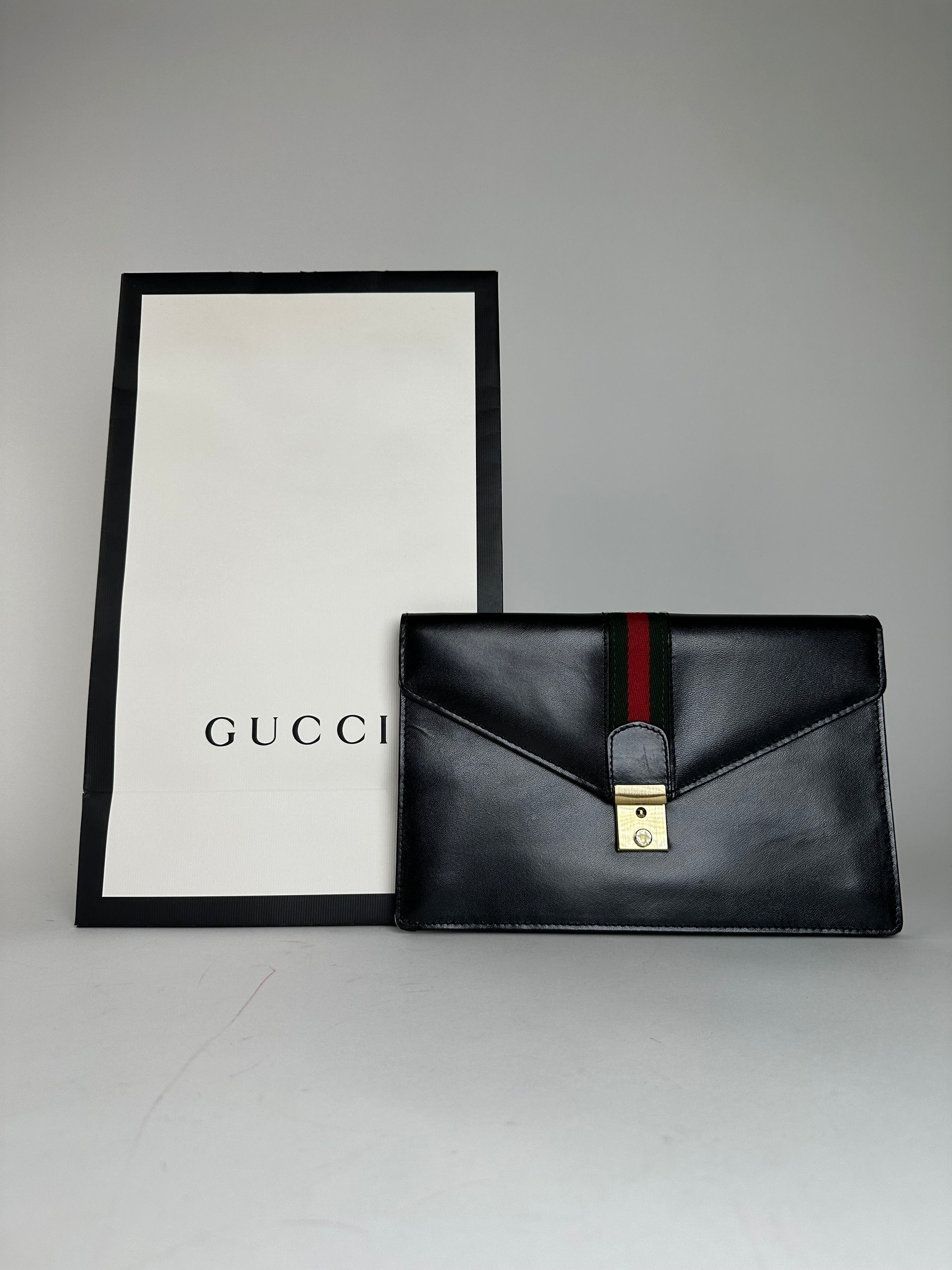 Gucci Vintage Leather Clutch Black Size ONE SIZE - 1 Thumbnail