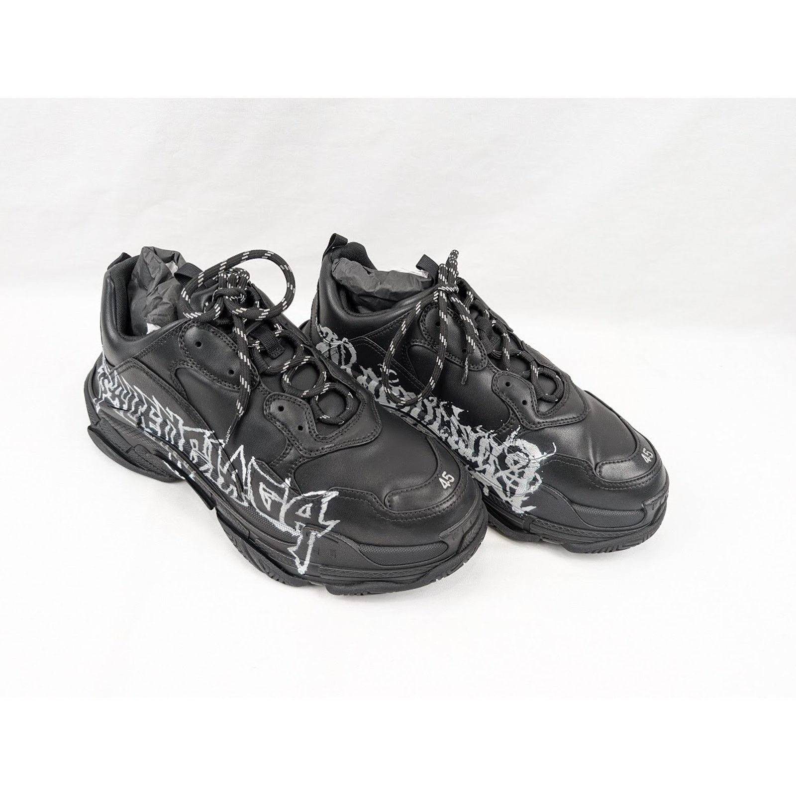 Balenciaga o1rshd1 Q:3 / Leather Triple S Sneakers in Black/White Size US 8 / EU 41 - 13 Thumbnail