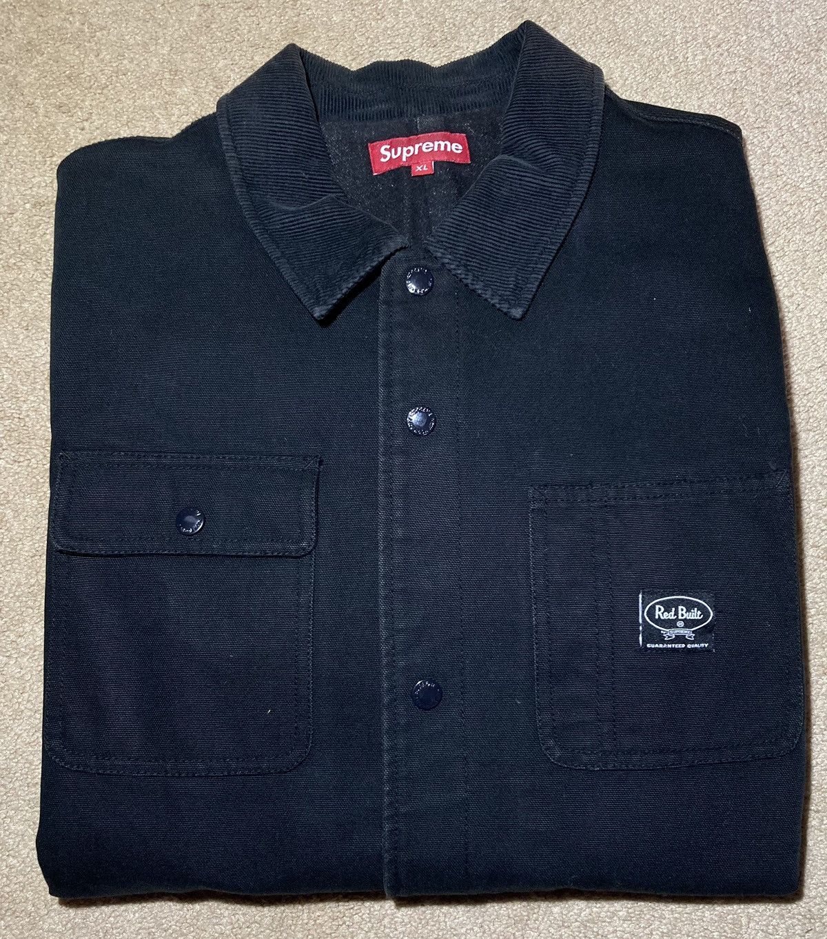 image of 2011 Supreme Red Built Chore Jacket Denim Coverall Black Xl, Men's