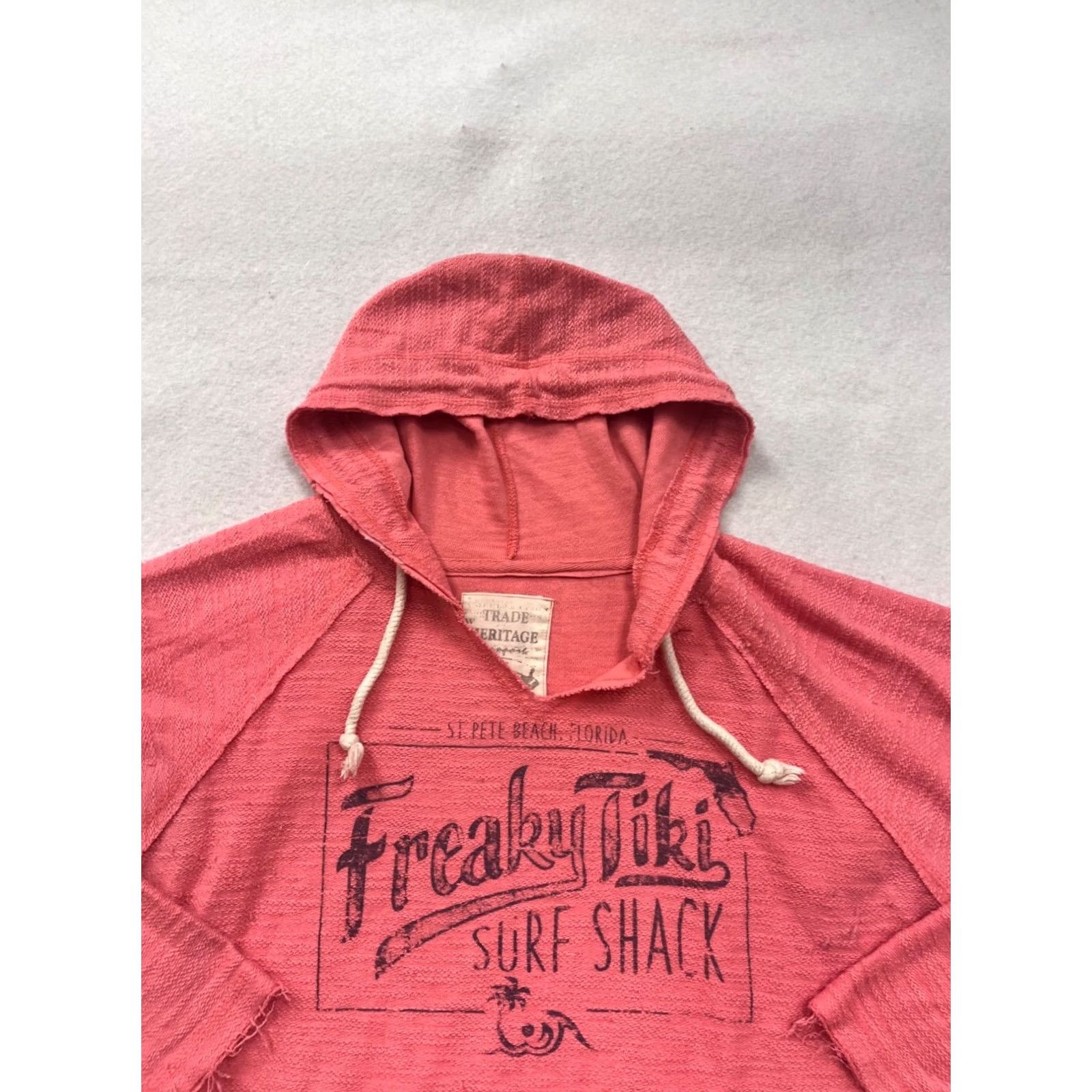 Vintage Freaky Tiki Surf Shack Hooded Pullover Sweatshirt Womens L Pink - Hoodie, Pullover, Cotton Polyester, Activewear - Trade Heritage Size L / US 10 / IT 46 - 3 Thumbnail