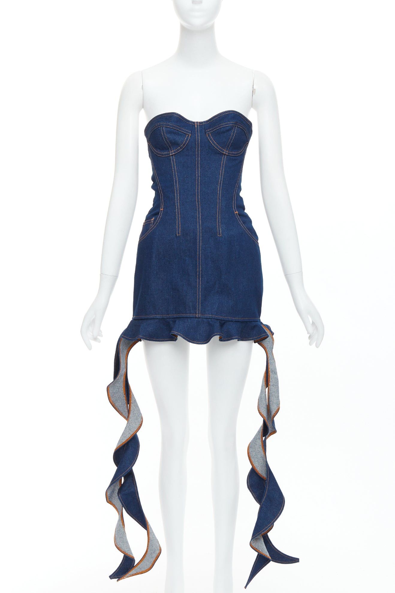 Other DAVID KOMA Corset Denim blue cotton cascade sides mini dress UK6 XS Size XS / US 0-2 / IT 36-38 - 1 Thumbnail