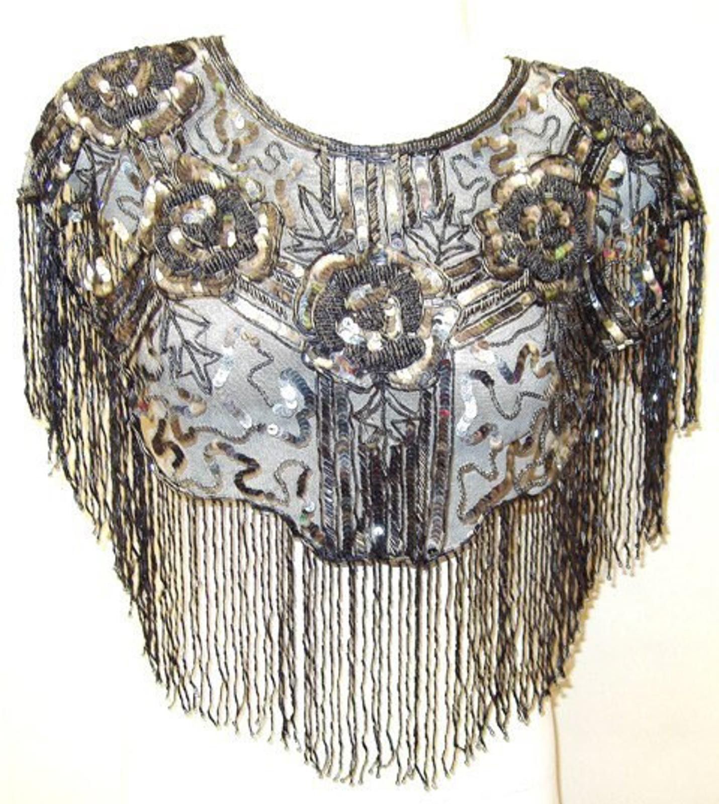 Designer Sequin Shawl/Wrap with Fringes Hematite Gray Size ONE SIZE - 1 Preview