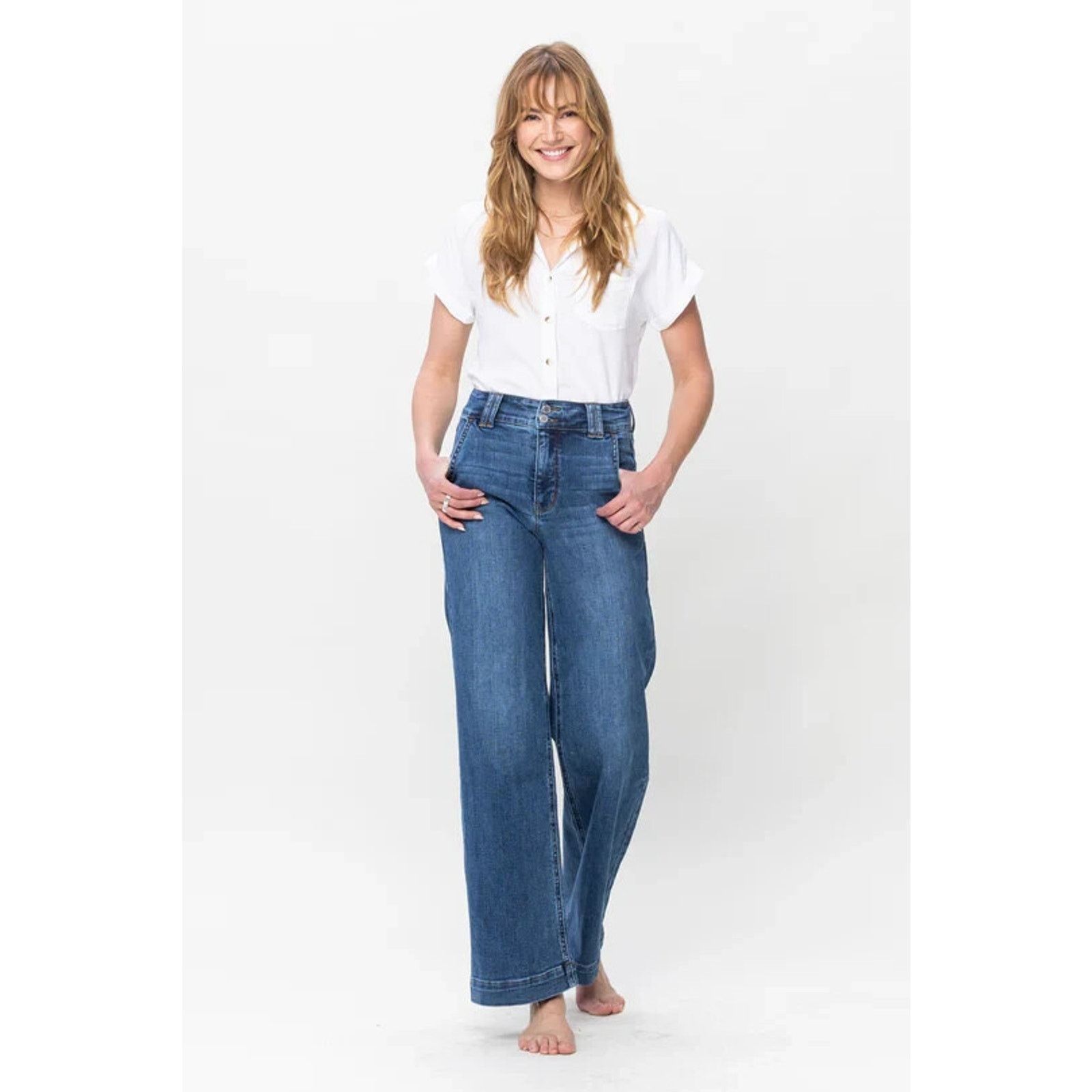 Judy Blue Judy Blue Double Button High Rise Wide Leg Jeans 16W X 30 Size 34" / US 12 / IT 48 - 1 Thumbnail