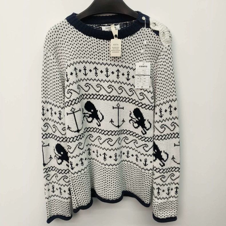 Thom Browne Thom Browne White Blue Embroidered Sweater - dmc Size US M / EU 48-50 / 2 - 1 Thumbnail