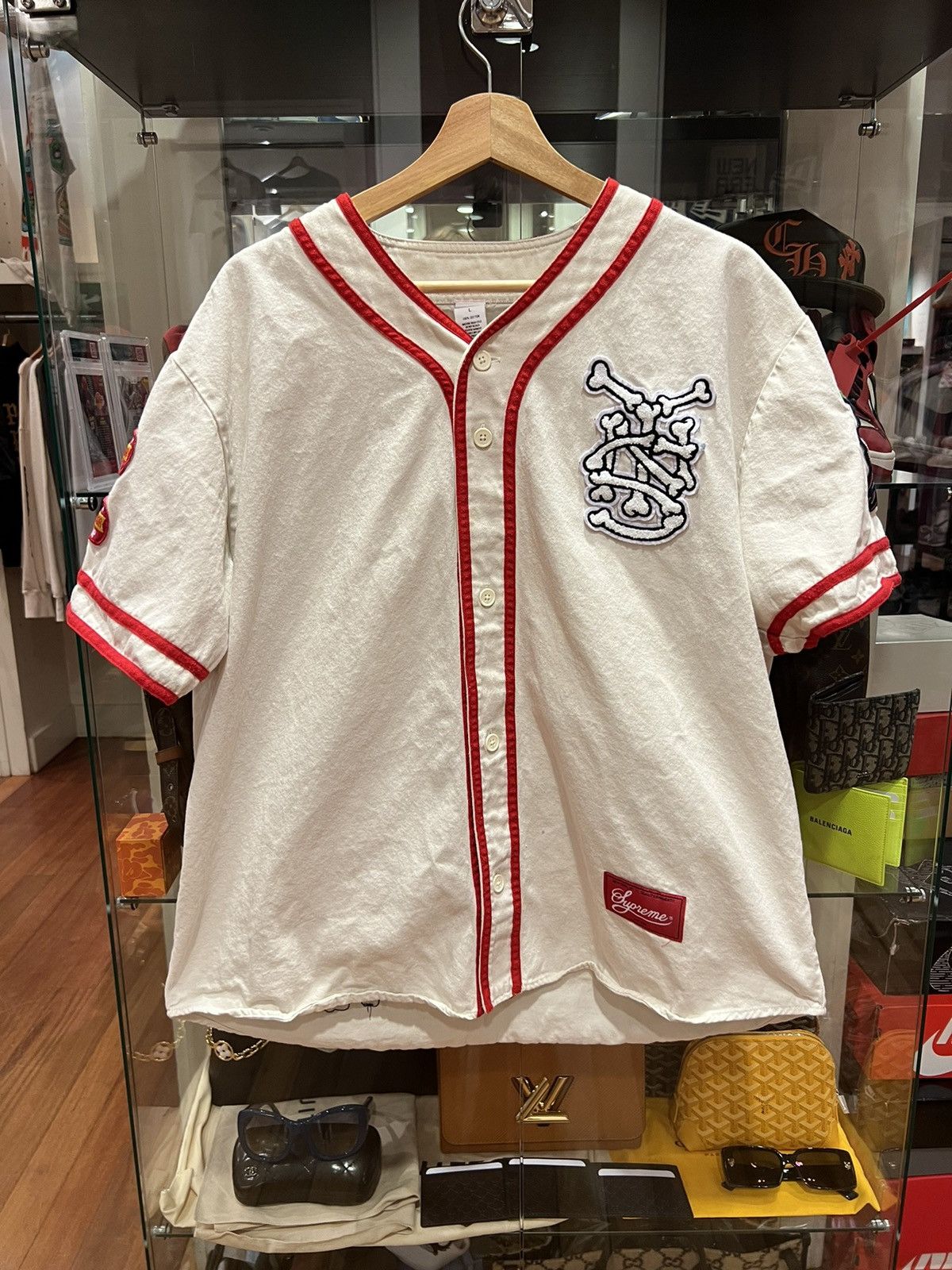 image of Supreme Patches Baseball Jersey in Cream, Men's (Size Large)