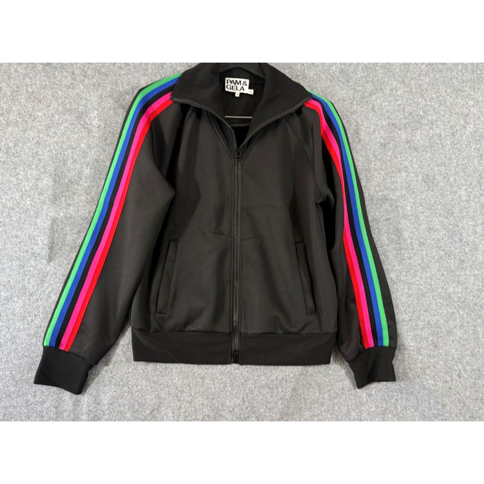 Rainbow Pam & Gela Track Jacket Womens M Black Full Zip Rainbow Sleeve Pockets Size M / US 6-8 / IT 42-44 - 5 Thumbnail