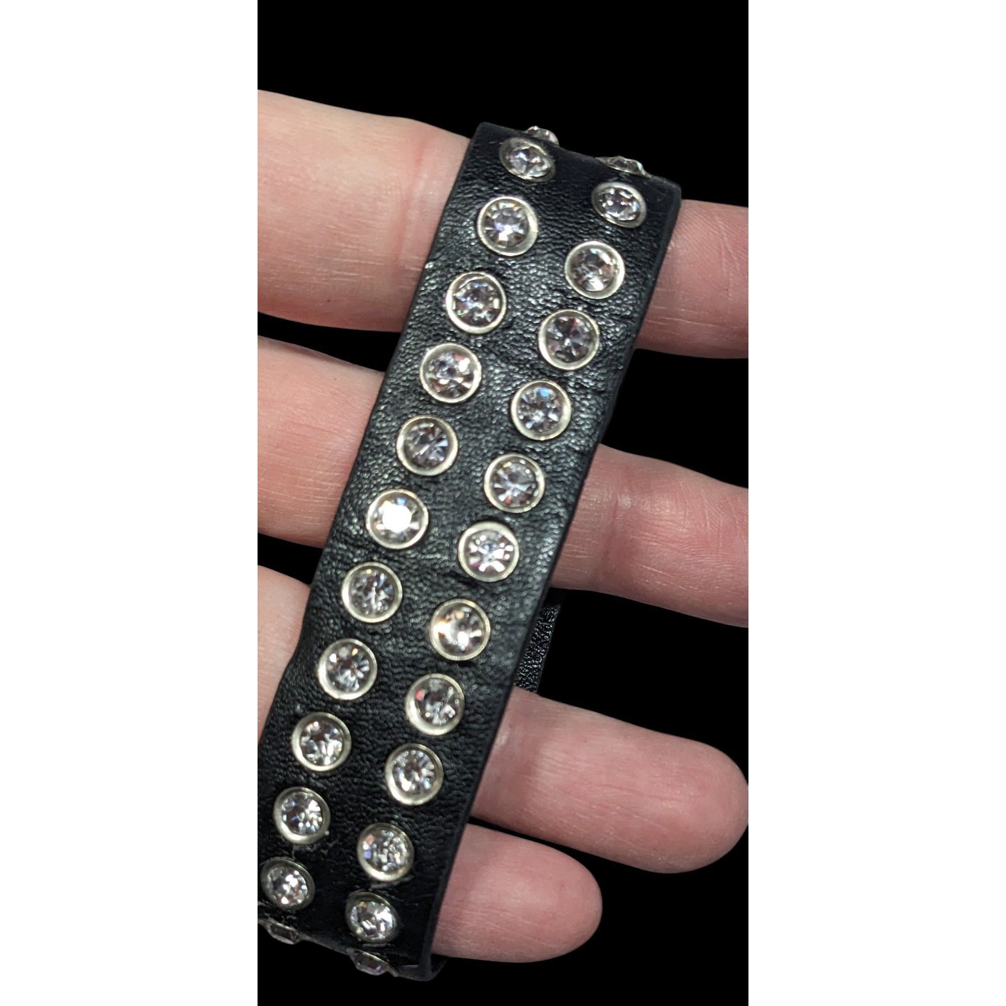 Other Glam Goth Rhinestone Studded Faux Leather Bracelet Size ONE SIZE - 1 Thumbnail