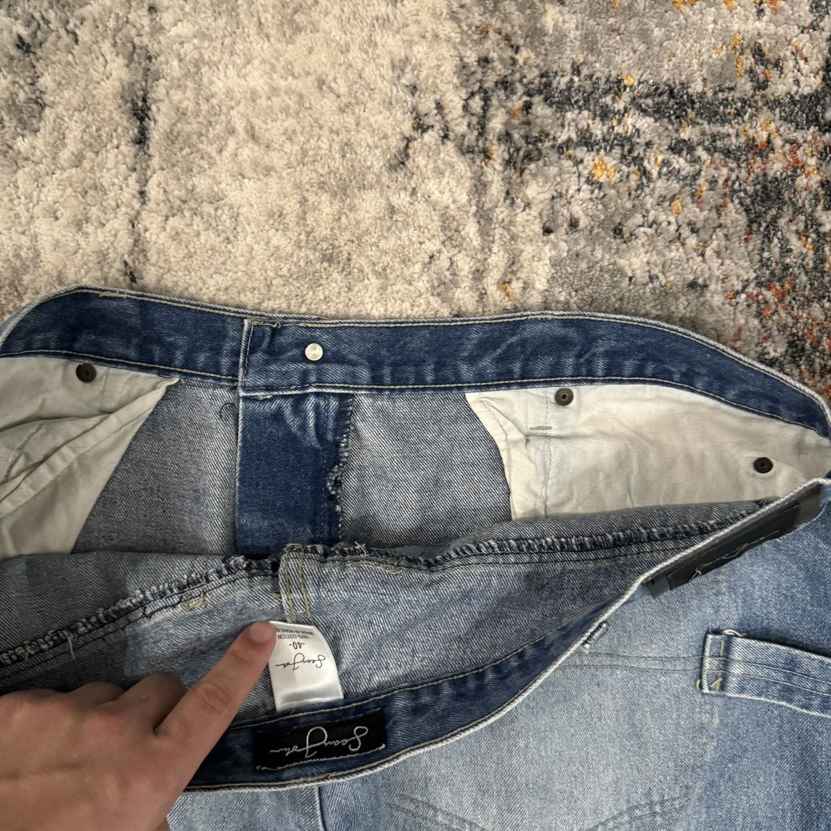 Sean John × StraightFaded × Vintage Vintage y2k Sean John faded baggy wide leg unique jeans Size US 40 / EU 56 - 4 Thumbnail
