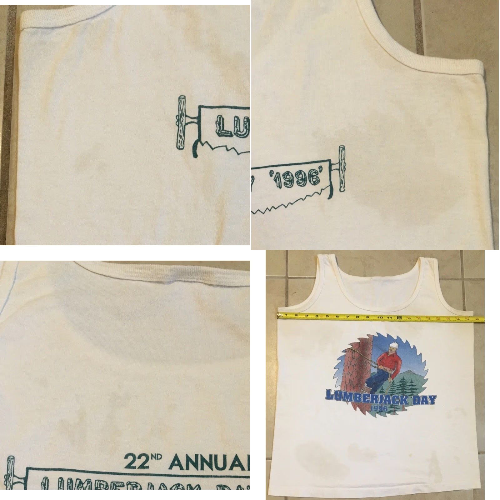 Lumberjack VINTAGE 90s Lumberjack Day Faded Distress Tank Top XS White Harley Davidson Graphic Tee Punk Grunge Biker 80s 70s USA Mens XS Tank Top Size US XS / EU 42 / 0 - 9 Thumbnail