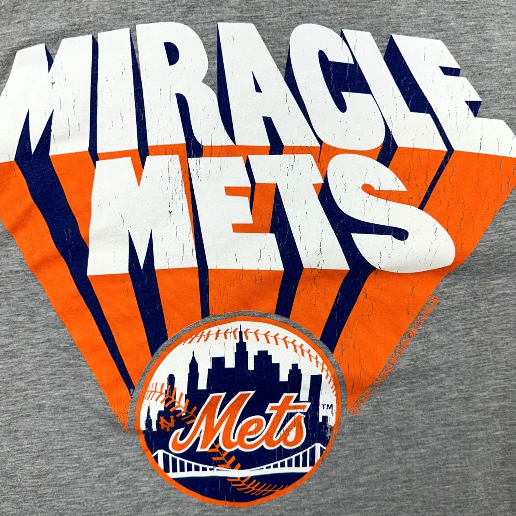 Mitchell & Ness New York Mets T-Shirt Tee Mens Gray Large Miracle Short Sleeve Mitchell Ness Size US L / EU 52-54 / 3 - 5 Thumbnail