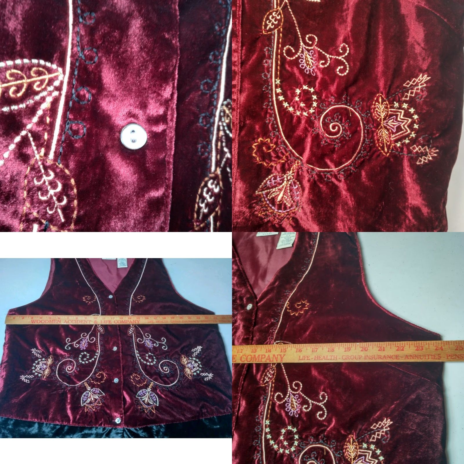 VINTAGE White Stag Velour Vest Womens 14W/16W Maroon Embroidered Floral Velour Vest