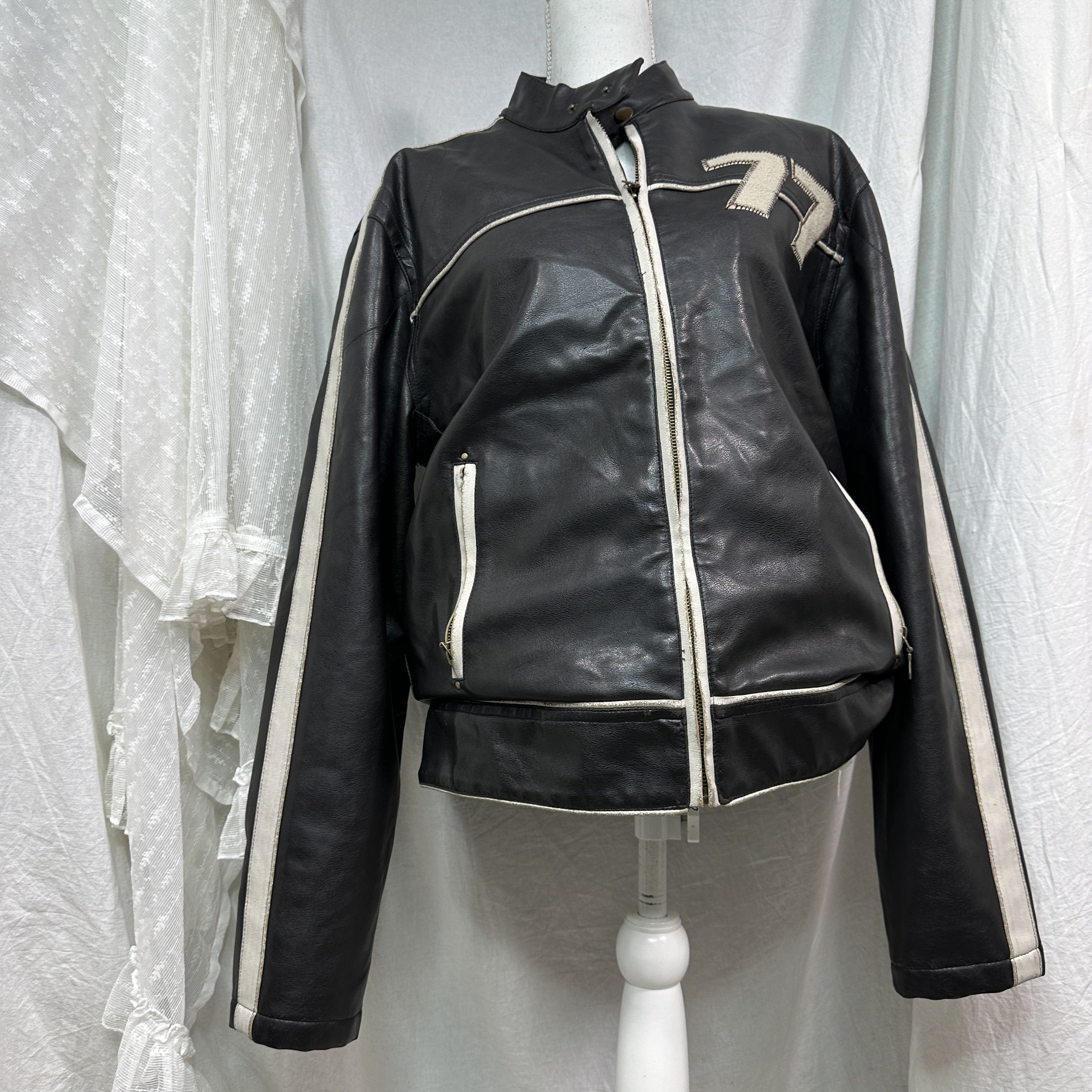 Vintage Vintage Moto Biker Racing Oversize Faux Leather Jacket 00s Size US L / EU 52-54 / 3 - 3 Thumbnail
