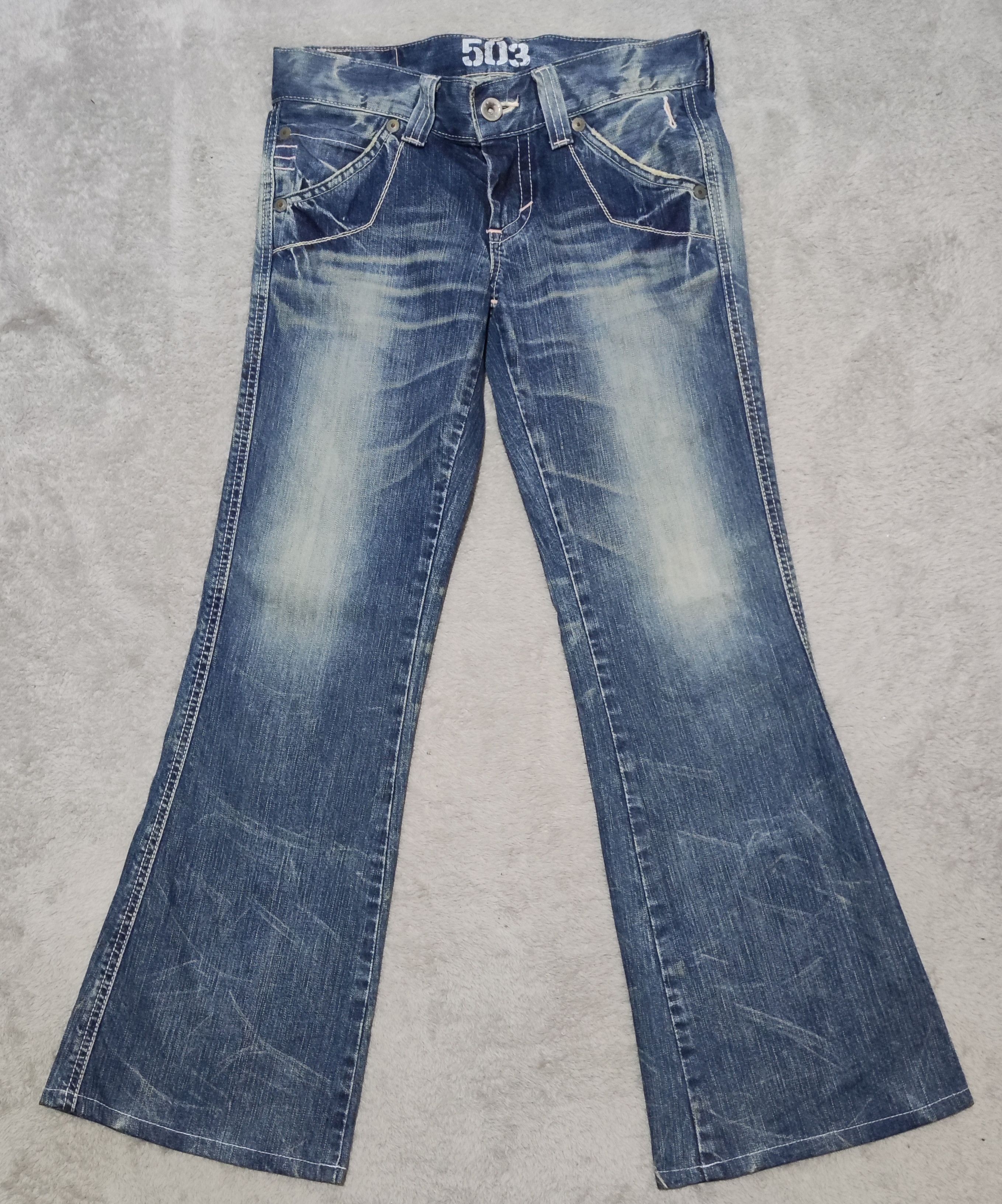 Edwin Edwin 503 Blue Trip Cinch Back Low Rise Flare Jeans | Grailed