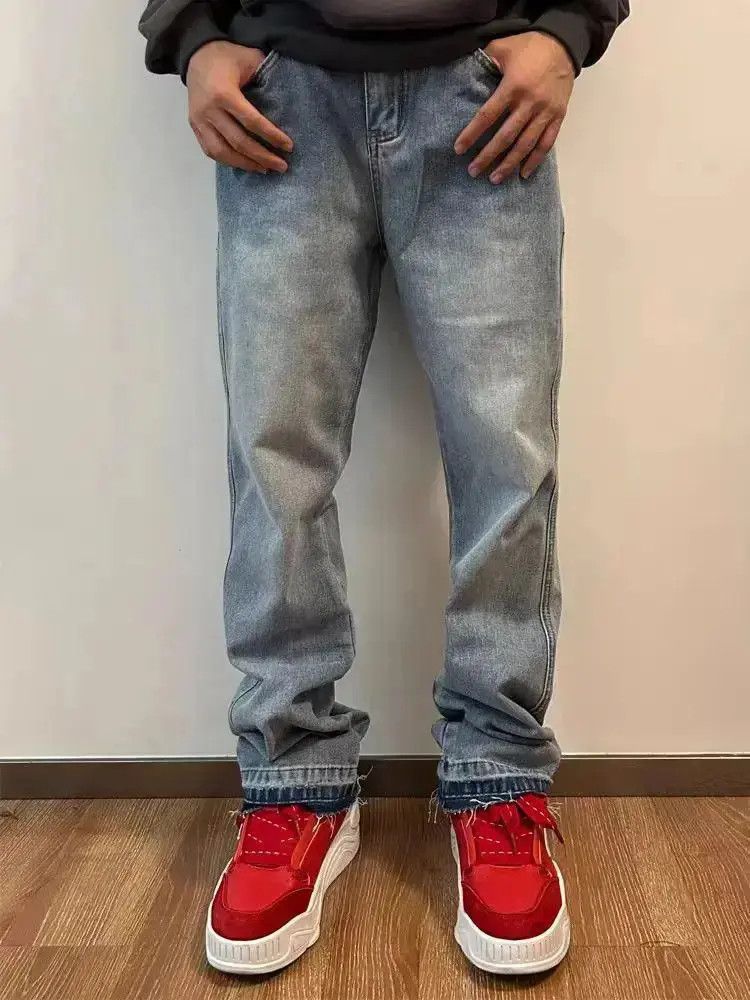 Japanese Brand Street Y2K Washed Fringed Raw Hem Micro Flare Jeans Size US 32 / EU 48 - 5 Thumbnail