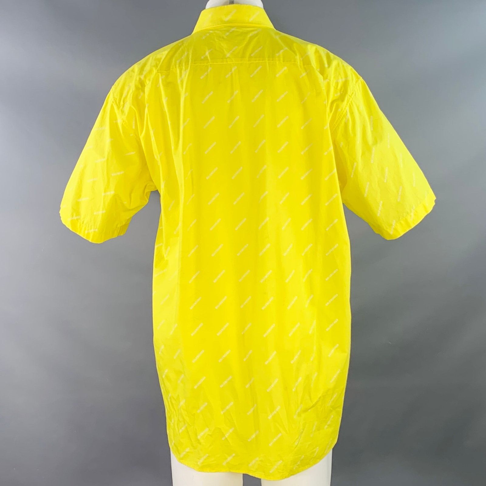 Balenciaga Yellow White Logo Cotton Button Down Collar Oversized Shirt Size US M / EU 48-50 / 2 - 4 Thumbnail