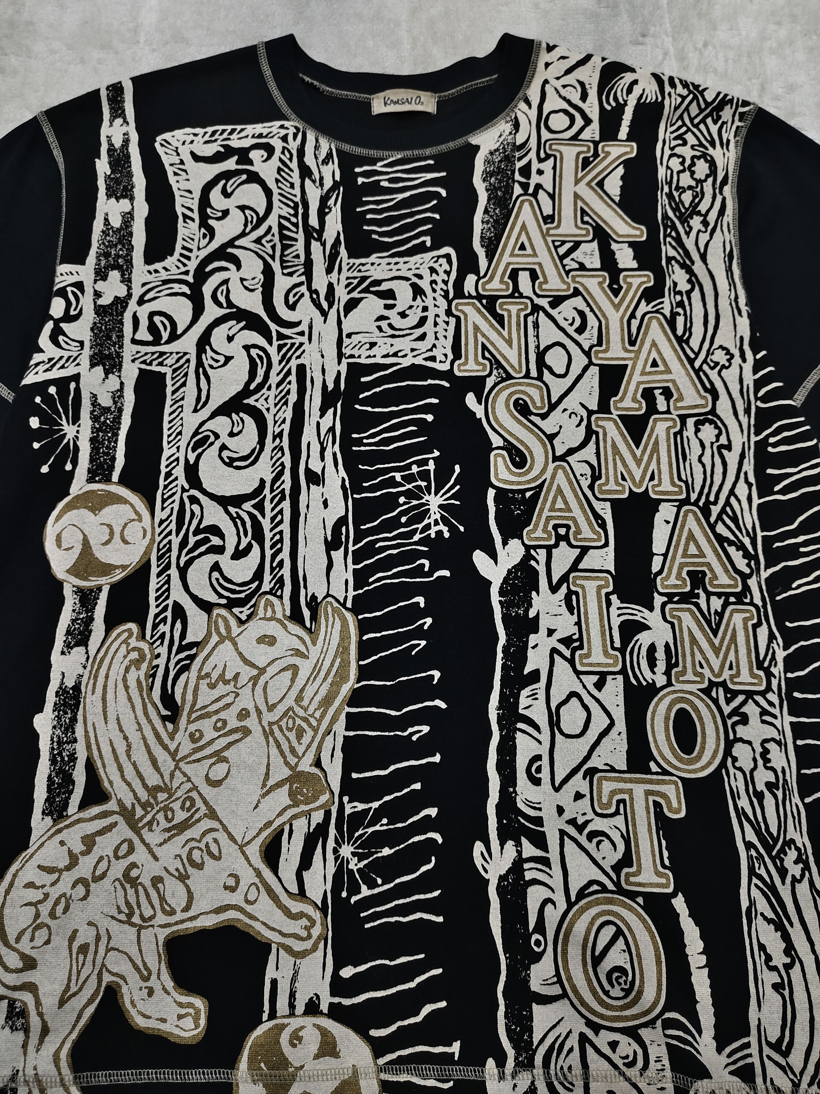 Kansai Yamamoto DOPE🔥Vtg Kansai O2 Unicorn Art Gold Print Tshirt Size US L / EU 52-54 / 3 - 2 Thumbnail