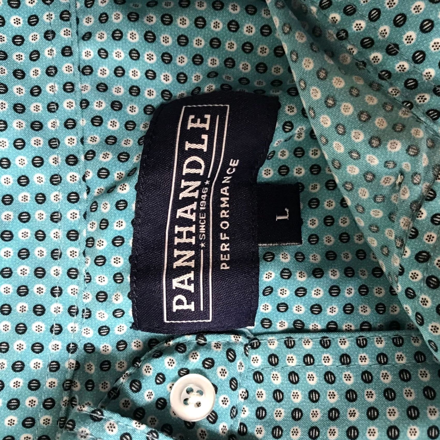 Vintage PANHANDLE Shirt Mens Large Blue Short Sleeve Button 100% Polyester Size US L / EU 52-54 / 3 - 8 Thumbnail