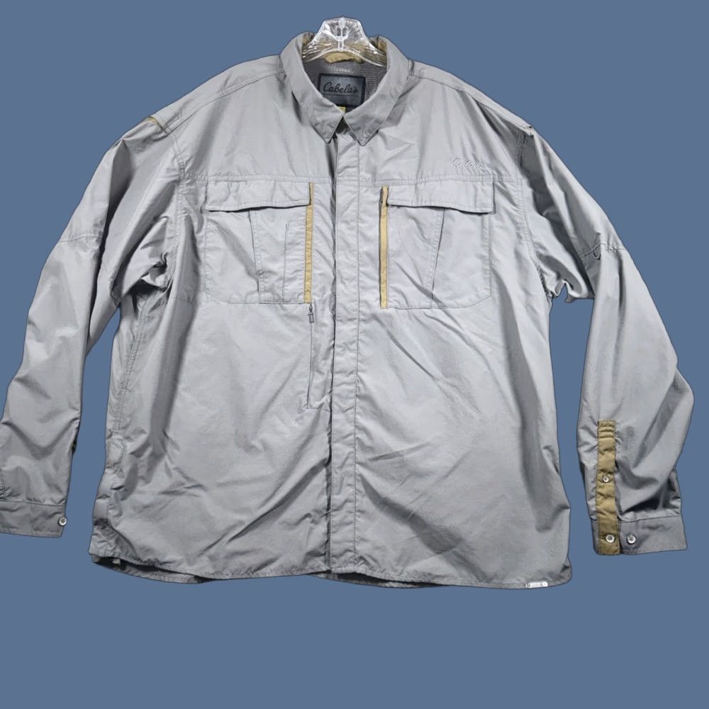 Vintage Cabela's Shirt 3XL Gray Long Sleeve Button-Down Pockets Ventilated Nylon Knit? Wait. Size US XXL / EU 58 / 5 - 1 Thumbnail