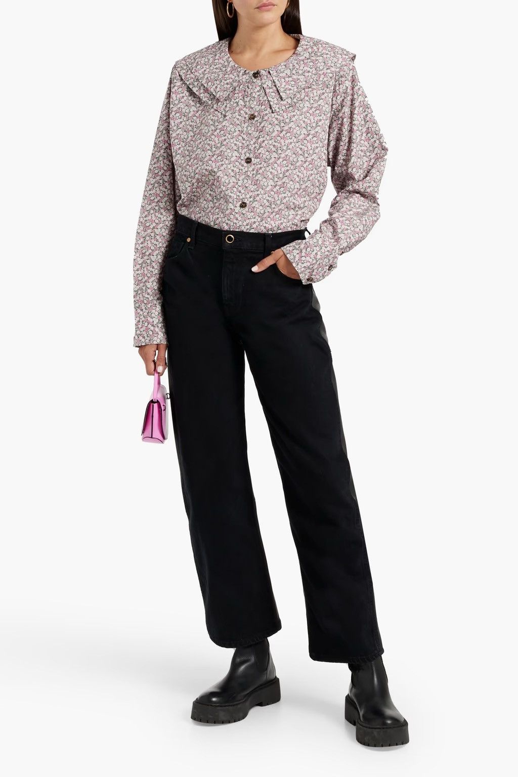 Ganni GANNI Floral-print 100% Organic Cotton-poplin Shirt Size XS / US 0-2 / IT 36-38 - 1 Thumbnail