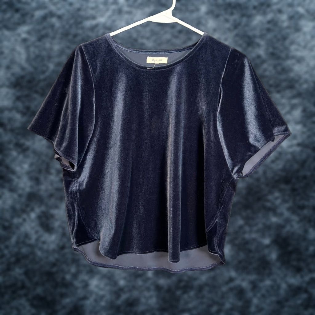 Madewell Madewell Top Womens Small Navy Blue Velvet Short Sleeve Blouse Womens Size S / US 4 / IT 40 - 1 Thumbnail