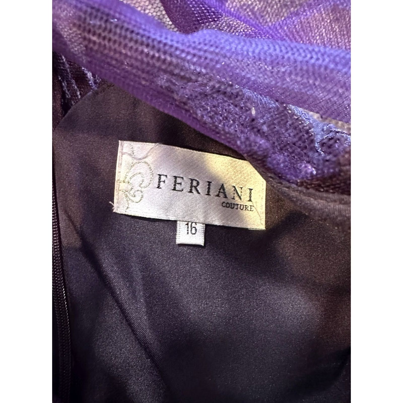 Vintage Feriani Beaded floral appliqué sheath gown illusion high neck plum sz 16 Women's Formal Wedding Long Purple Dresses Flower Size XXL / US 16-18 / IT 52-54 - 3 Thumbnail