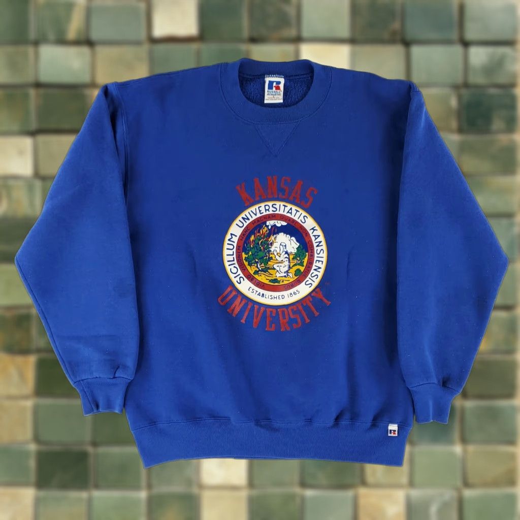 Russell Athletic VINTAGE Russell Athletic Kansas University Crew Neck Sweatshirt Blue Mens L Size US L / EU 52-54 / 3 - 1 Thumbnail
