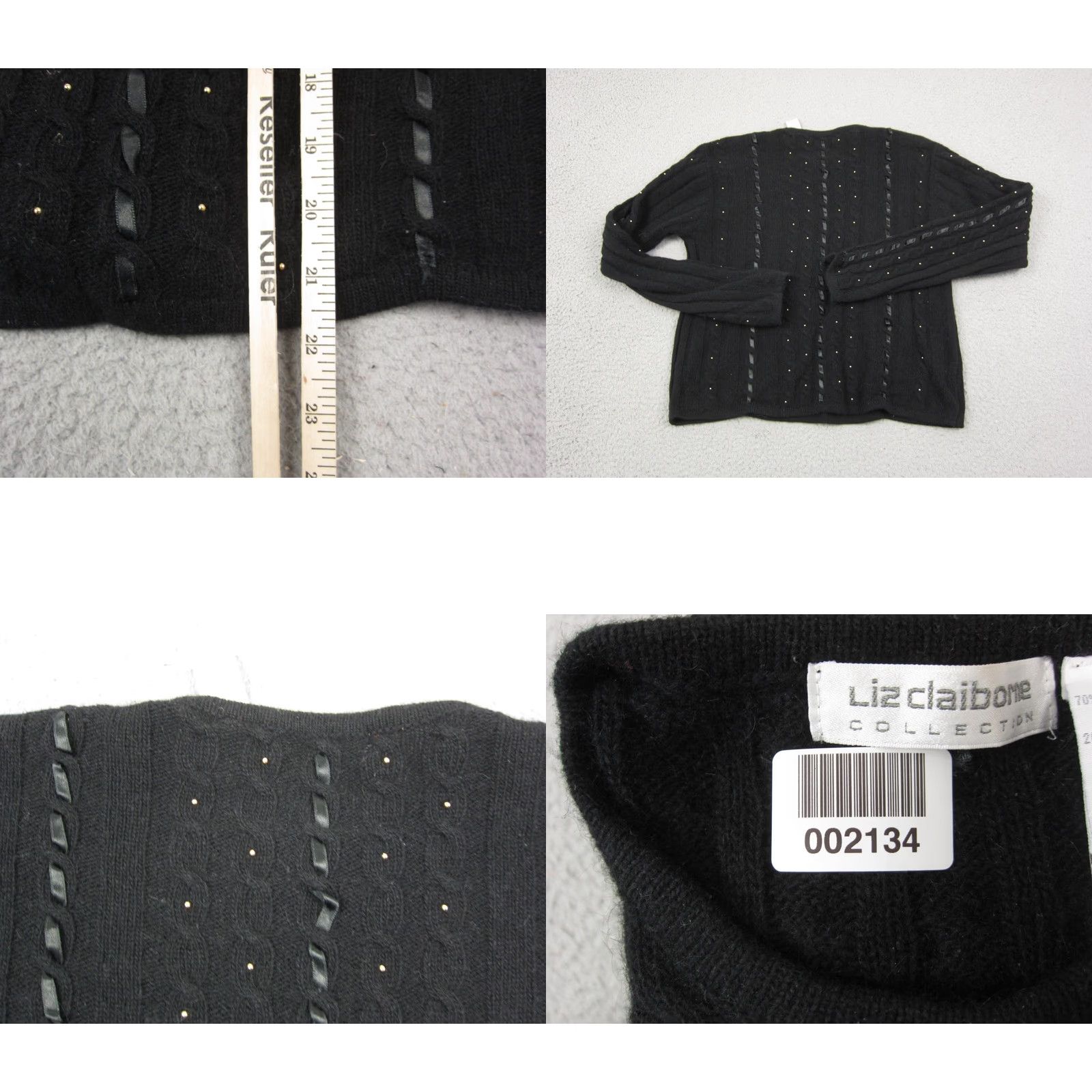Liz Claiborne Liz Claiborne Sweater Womens Medium Black Angora Wool Beaded Cable-Knit Crew Neck Pullover 90s Classic Knit Casual Business Women Size M / US 6-8 / IT 42-44 - 8 Thumbnail