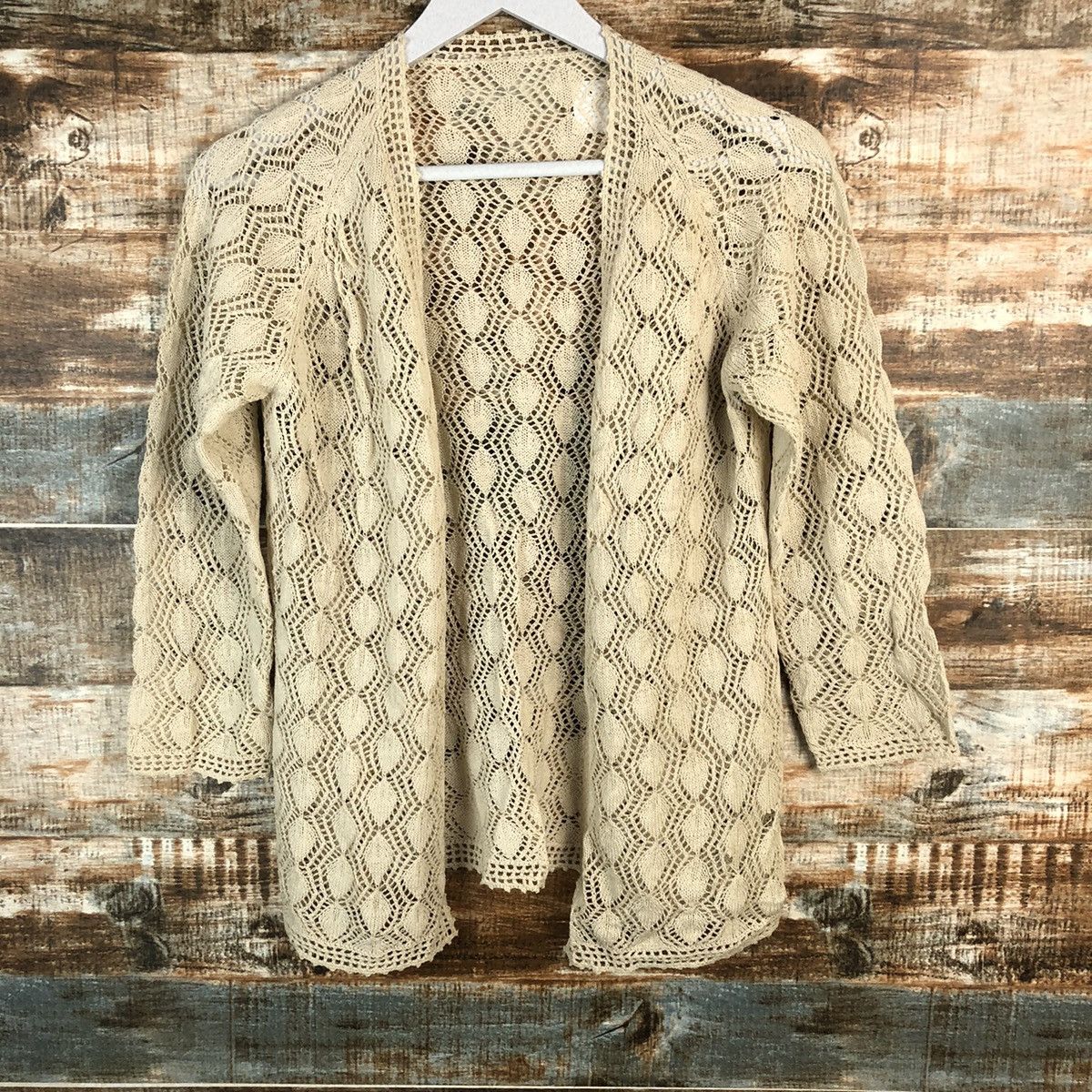 Homespun Knitwear × Japanese Brand Japan vintage crochet meshnet Brown cardigan Knitwear #A1565 Size S / US 4 / IT 40 - 3 Thumbnail