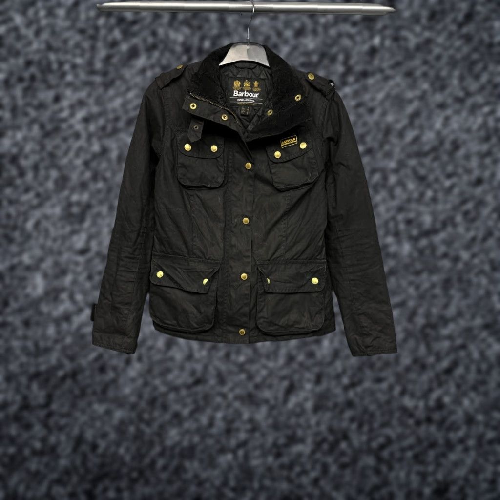 Barbour Barbour International Fins Wax Jacket Womens UK 8 Barbour Jacket Waxed Motorcycle Jacket Black Size UK 8 Women Size S / US 4 / IT 40 - 1 Thumbnail